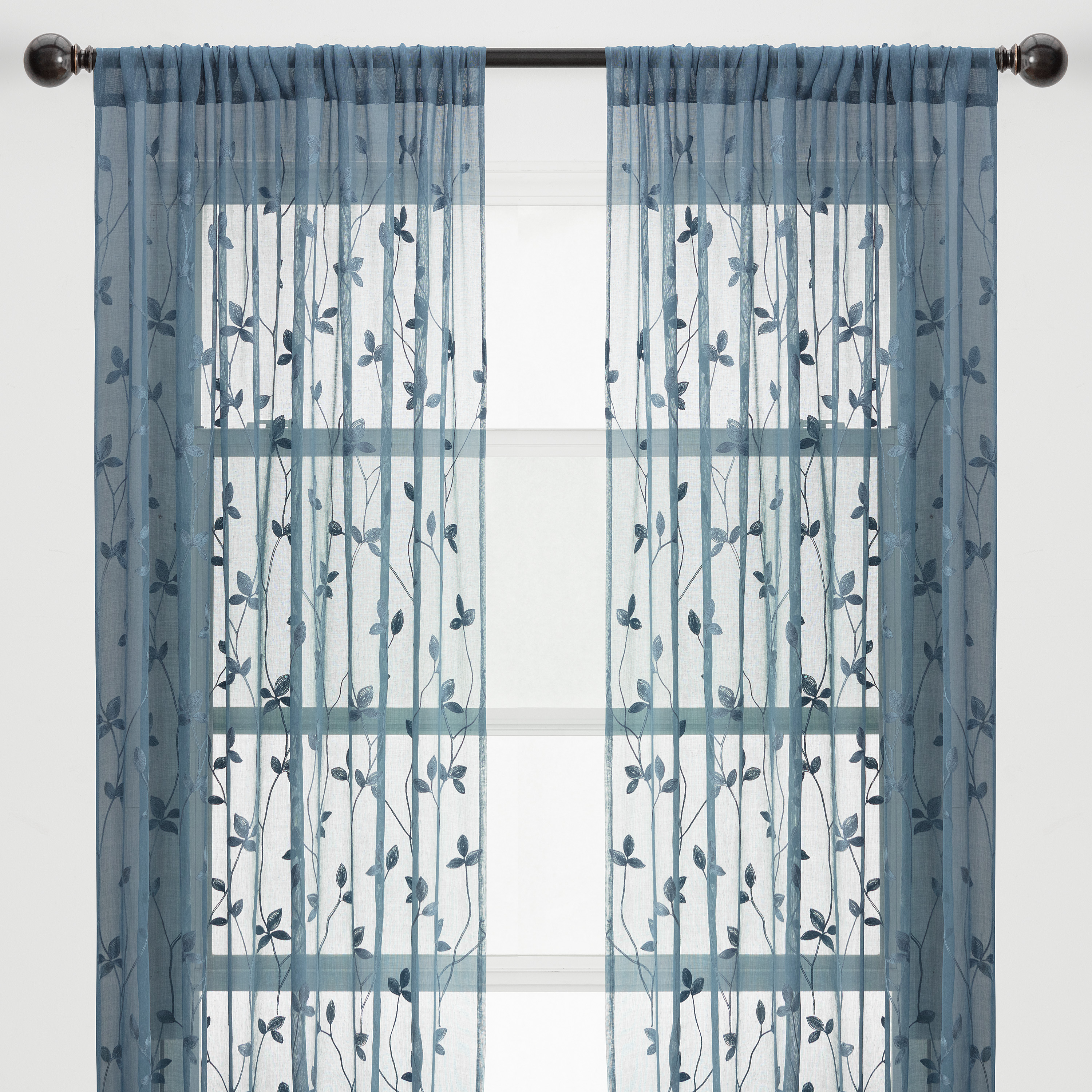Chanasya Blue Sheer Curtains 2 Panels Set - Embroidered Vine Leaf Patterned Elegant Chic Curtain Panels for Window Living Room Bedroom Kitchen Patio - Light Filtering 96 Inches Long Curtain - Blue