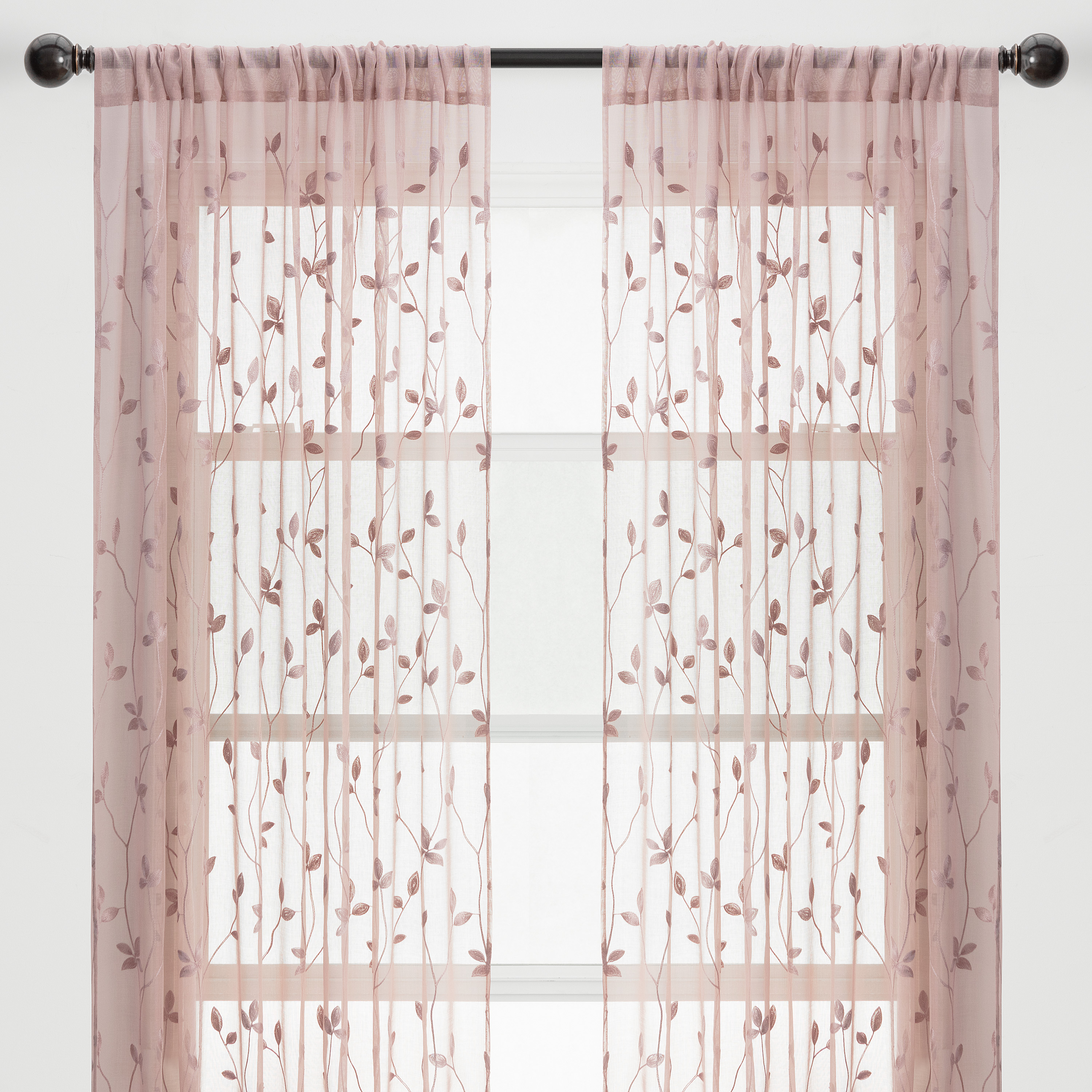 Chanasya Blush Pink Sheer Curtains 2 Panels Set - Embroidered Vine Leaf Patterned Elegant Chic Curtain Panels for Window Living Room Bedroom Kitchen - Light Filtering 63 Inch Long Curtain - Rose Dust