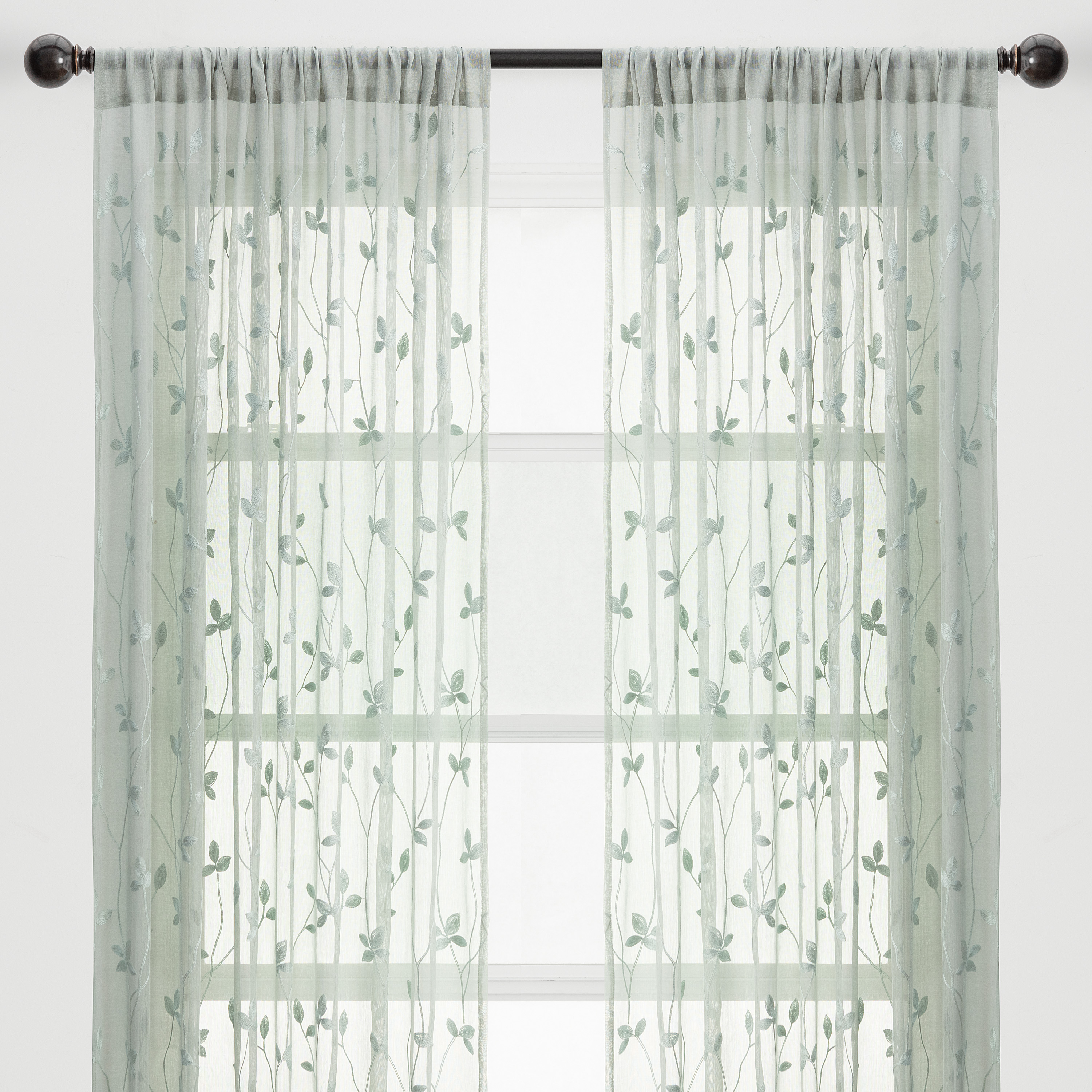 Chanasya Green Sage Sheer Curtains 2 Panels Set - Embroidered Vine Leaf Patterned Elegant Chic Curtain Panels for Window Living Room Bedroom Kitchen - Light Filtering 63 Inches Long Curtain - Sage