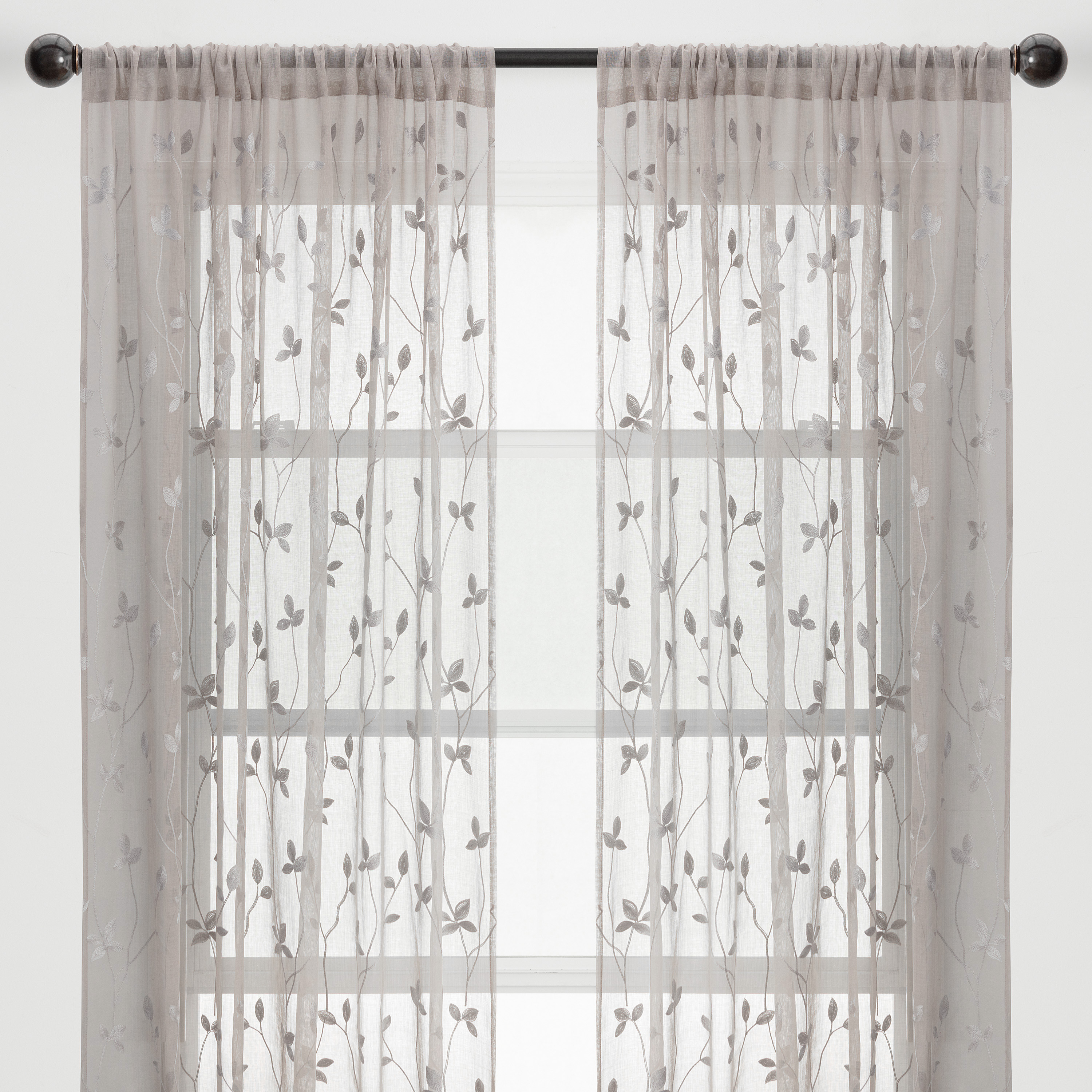 Chanasya Taupe Gray Sheer Curtains 2 Panels Set - Embroidered Vine Leaf Patterned Elegant Chic Curtain Panels for Window Living Room Bedroom Kitchen - Light Filtering 96 Inches Long Curtain - Taupe