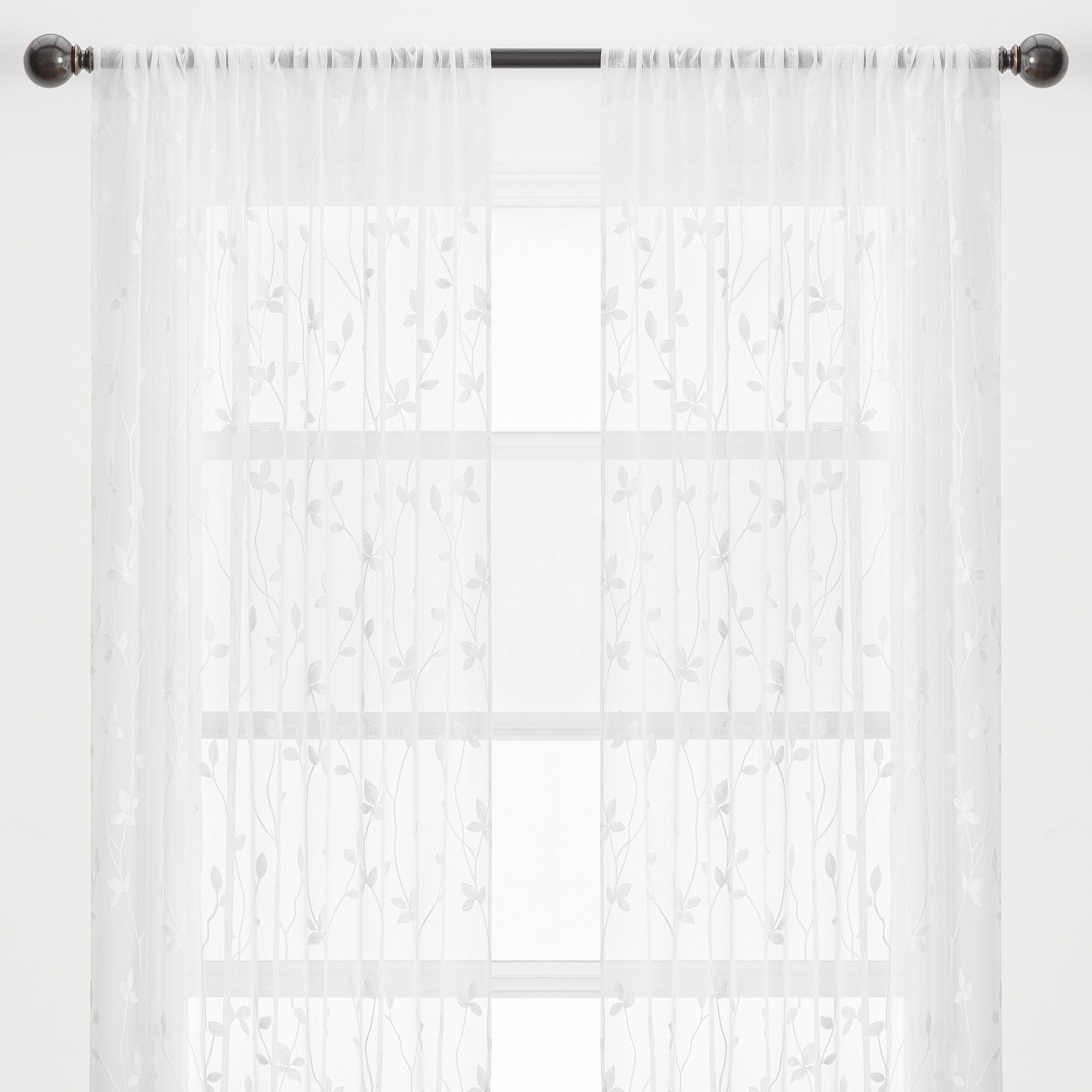 Chanasya White Sheer Curtains 2 Panels Set - Embroidered Vine Leaf Patterned Elegant Chic Curtain Panels for Window Living Room Bedroom Kitchen Patio - Light Filtering 96 Inches Long Curtain - White