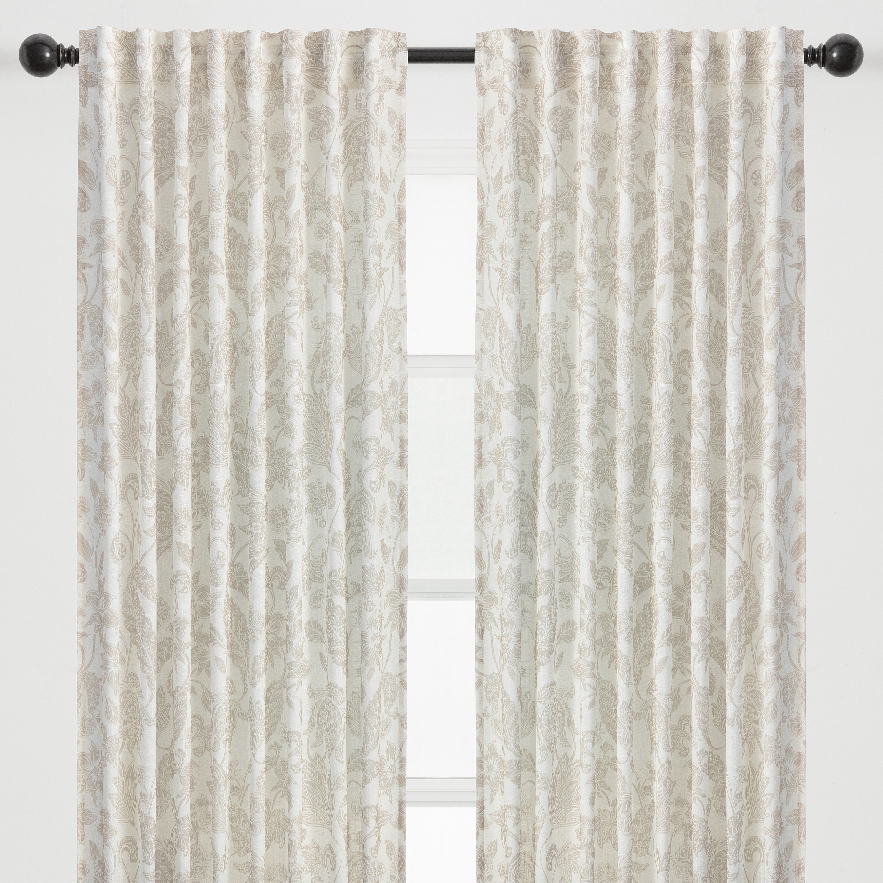 Chanasya 2-Panel Silhouette Floral Paisley Soft Textured Light Filtering Curtain Panels - 3-in-1 Back Tab Rod Pocket Ring Tab - Privacy Window Curtains for Living Room Bedroom - 52 x 63 Inches - Tan