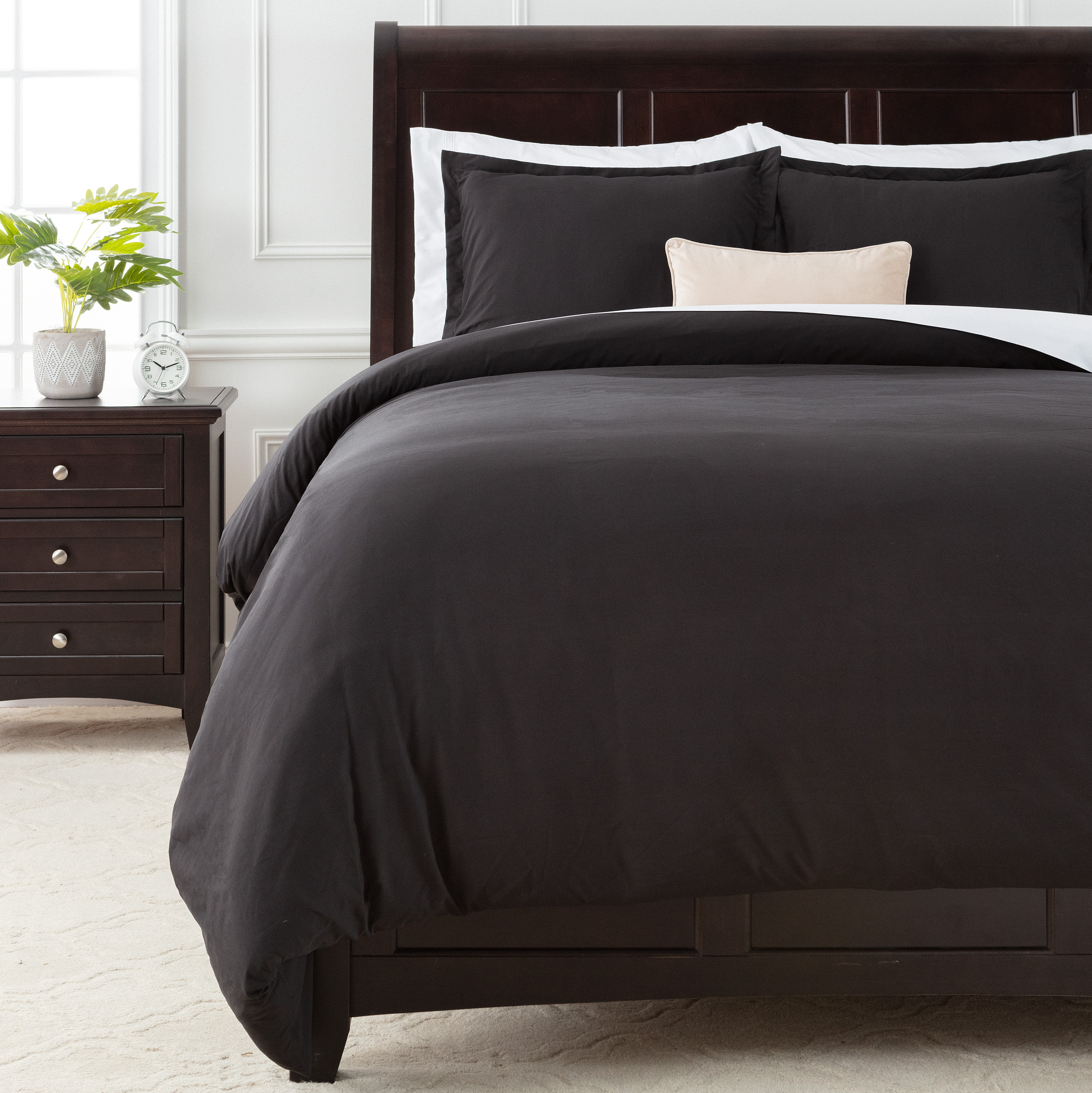 Chanasya Black Duvet Cover Queen Size Comforter Bedding Cover Set 3-Piece - Lightweight Silky Soft Premium Microfiber Bedding Set Black - Wrinkle Stain Resistant Hypoallergenic - Black - Queen