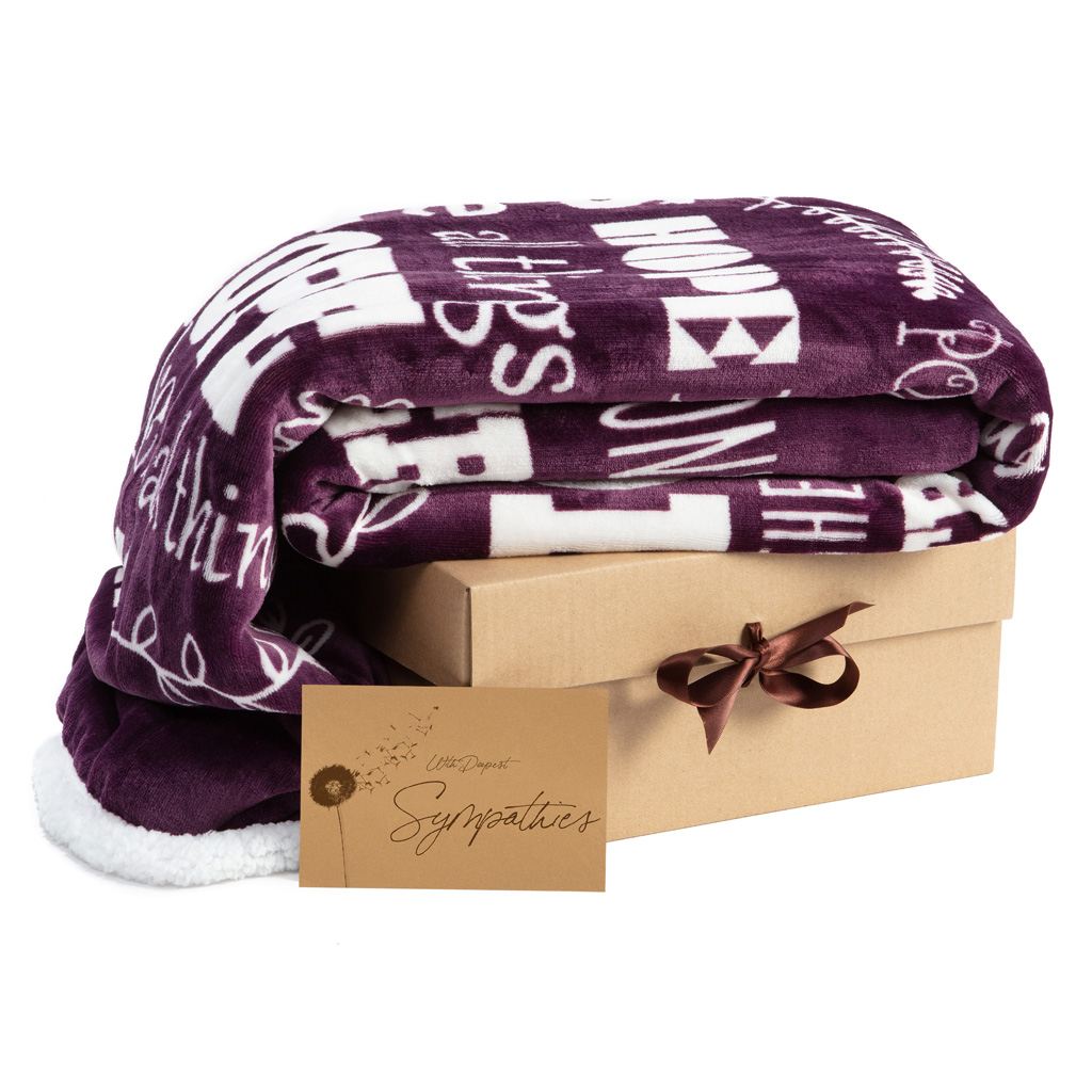 Chanasya Sympathies Gift Blanket Set - Hope and Faith Aubergine Soft Sherpa Throw Blankets - Warm Thoughtful Caring Gifts Mom Dad Sibling Friend Colleague - 2-Piece Bundle Throw Blanket with Card