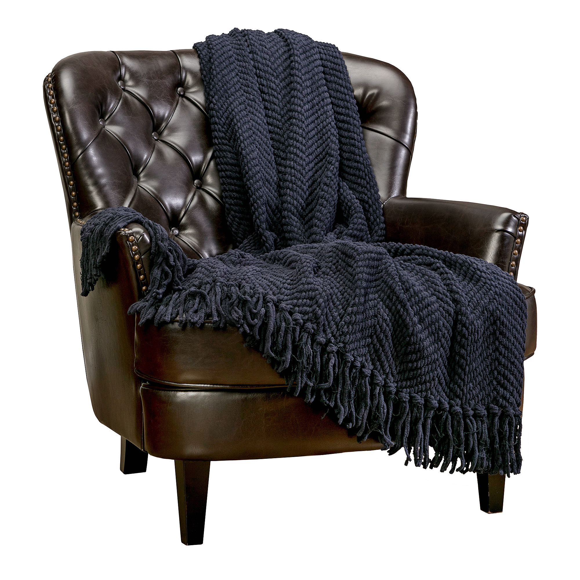 Chanasya Textured Knitted Super Soft Throw Blanket with Tassels - Warm Fluffy Cozy Plush Knit - for Couch Bed Sofa Living Room Framhouse Boho Accent Decor (50x65 Inches) Black Blue Blanket