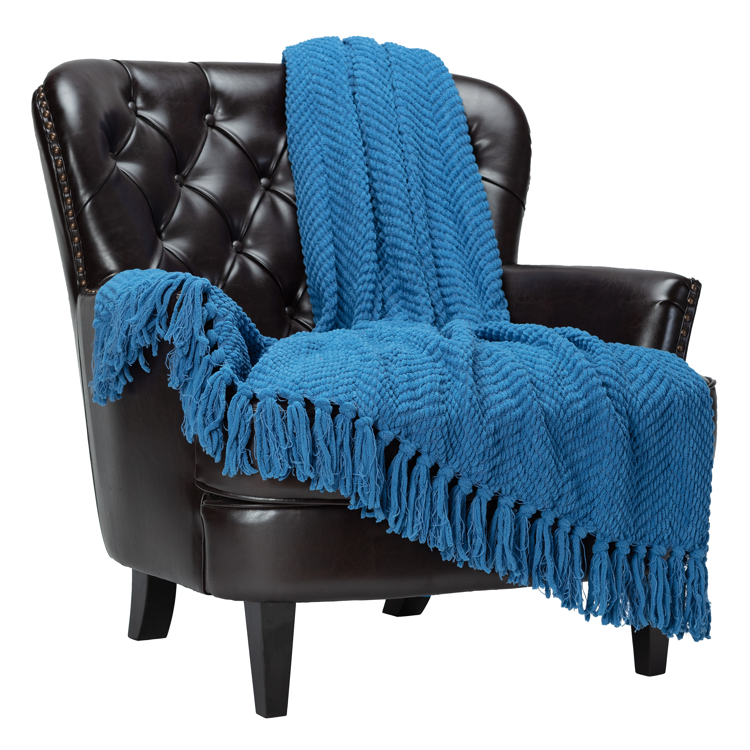 Chanasya Textured Knitted Super Soft Throw Blanket with Tassels - Warm Fluffy Cozy Plush Lightweight Knit - for Couch Bed Sofa Living Room Framhouse Aquae Accent Decor (50x65 Inches) Blue Blanket