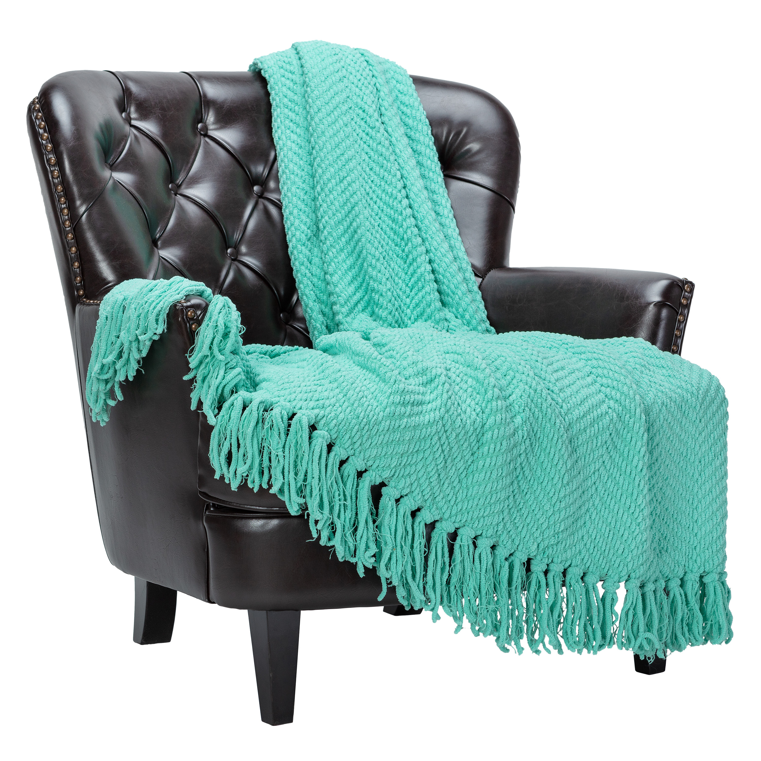 Chanasya Textured Knitted Super Soft Throw Blanket with Tassels - Warm Fluffy Cozy Plush - for Spring Fall Couch Bed Sofa Living Room Framhouse Boho Aqua Accent Decor (50x65 Inches) Holiday Blanket