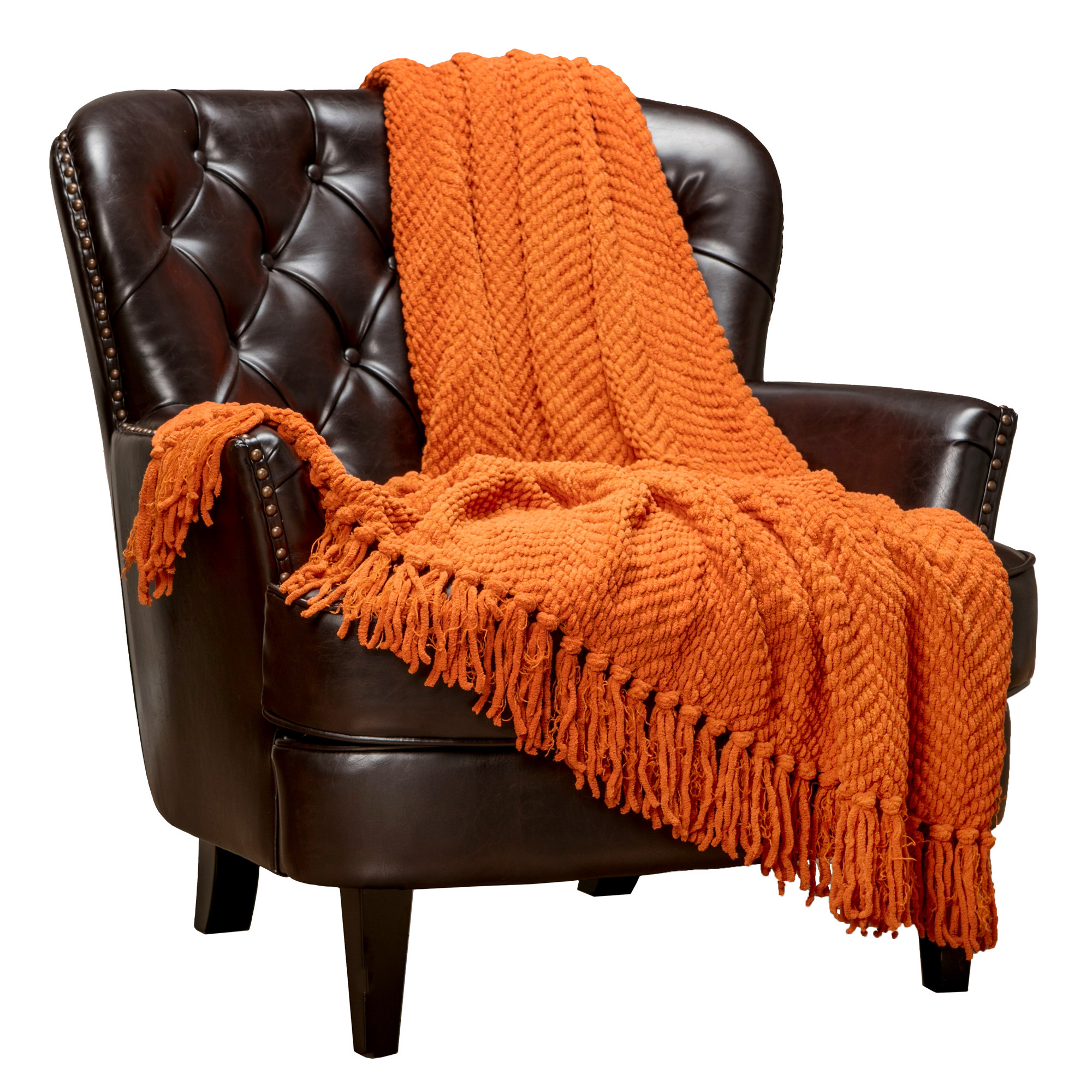 Chanasya Textured Knitted Super Soft Throw Blanket with Tassels - Warm Fluffy Cozy Plush Knit - for Fall Winter Couch Bed Sofa Living Room Framhouse Boho Accent Decor (50x65 Inches) Orange Blanket