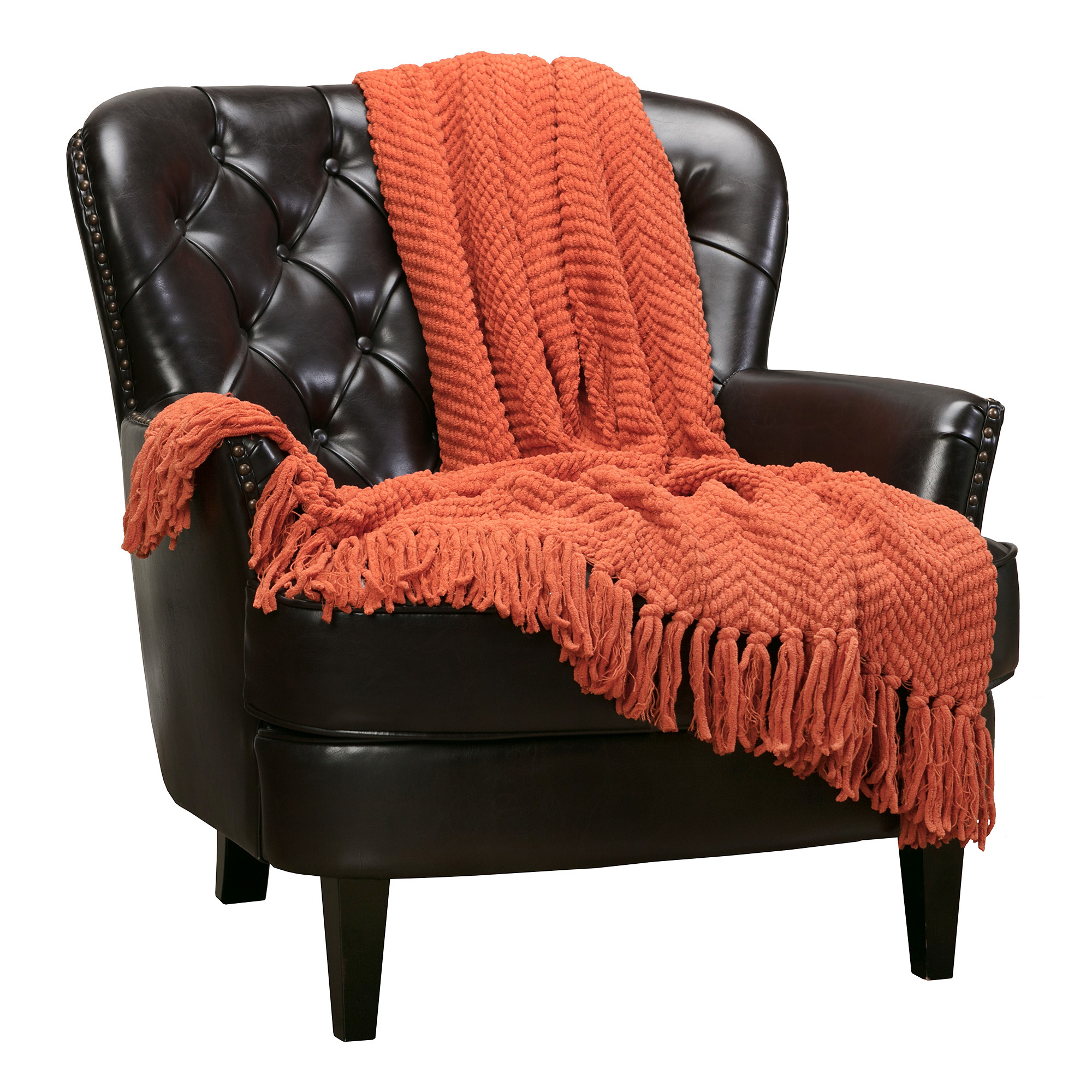 Chanasya Textured Knitted Super Soft Throw Blanket with Tassels - Warm Fluffy Plush Knit - for Fall Winter Couch Bed Sofa Living Room Framhouse Sunset Orange Accent Decor (50x65 Inches) Rust Blanket