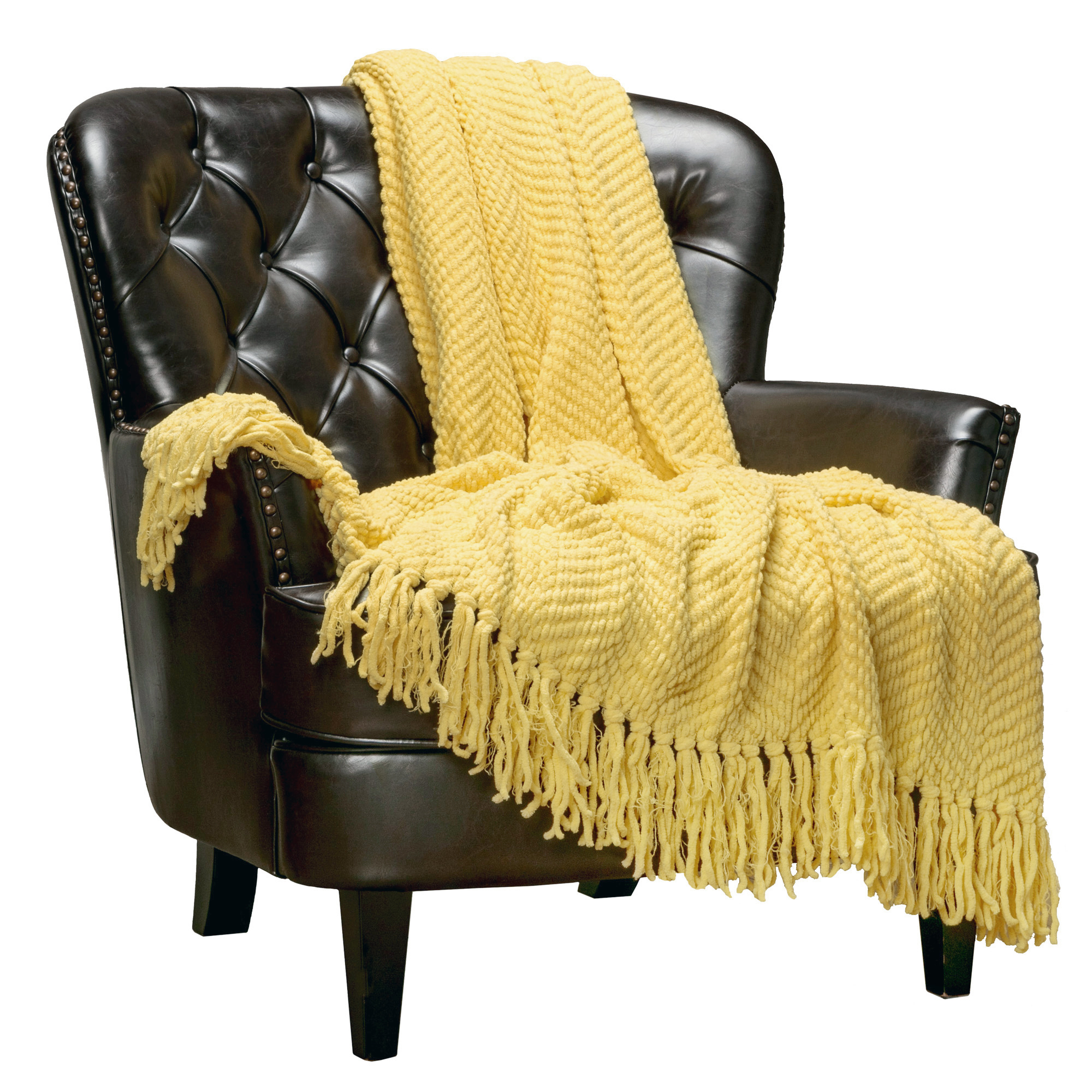 Chanasya Textured Knitted Super Soft Throw Blanket with Tassels - Warm Fluffy Cozy Plush - for Fall Spring Couch Bed Sofa Living Room Framhouse Boho Sunny Accent Decor (50x65 Inches) Yellow Blanket