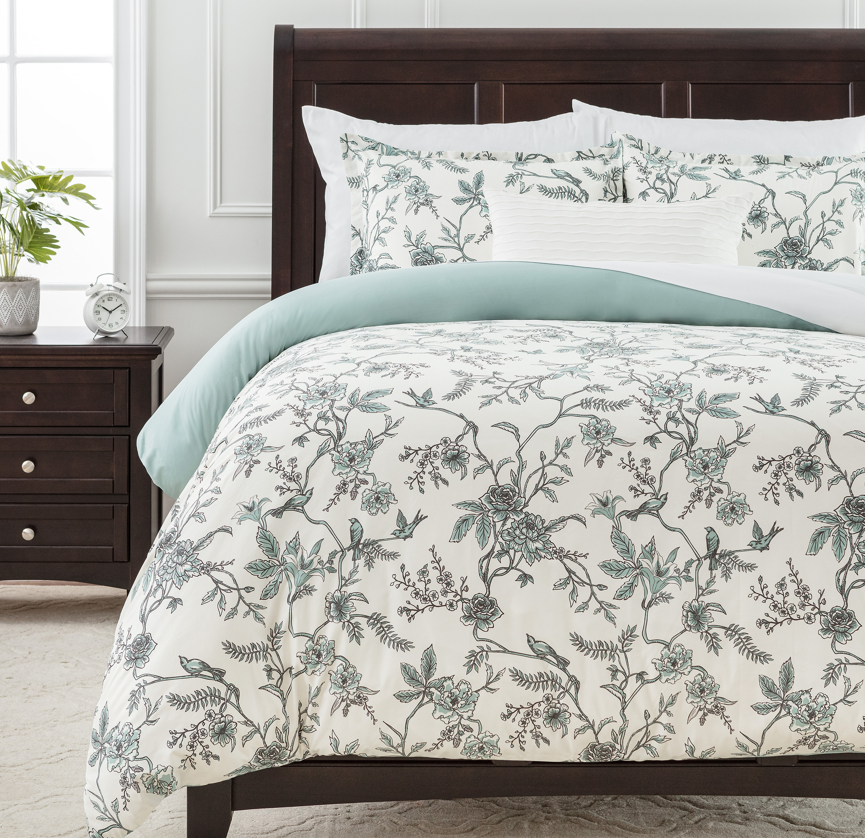 Chanasya Sage Green Floral Duvet Comforter Cover - French Toile Print Bedding Set Twin Size - 2-Piece Set Lightweight Elegant Aesthetic Microfiber Bedcover - Ultra Soft Breathable Stain Resistant