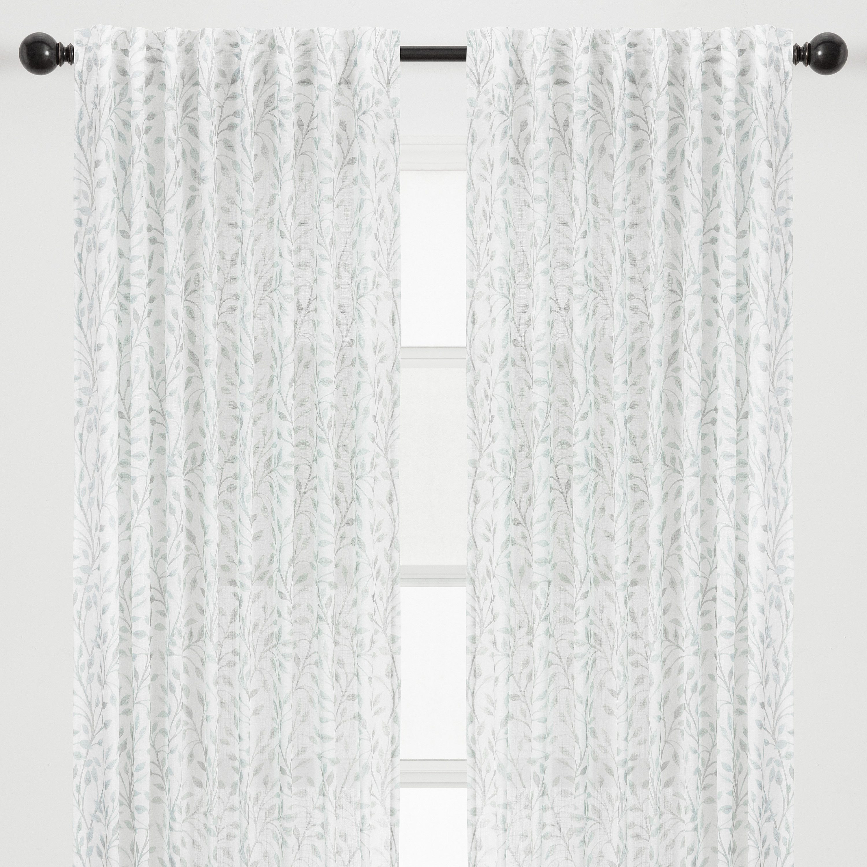 Chanasya 2-Panel Vine Soft Textured Light Filtering Curtain Panels - 3-in-1 Back Tab Rod Pocket Ring Tab - Semi Sheer Window Curtains for Living Room Bedroom Kitchen - 52 x 63 Inches - Green