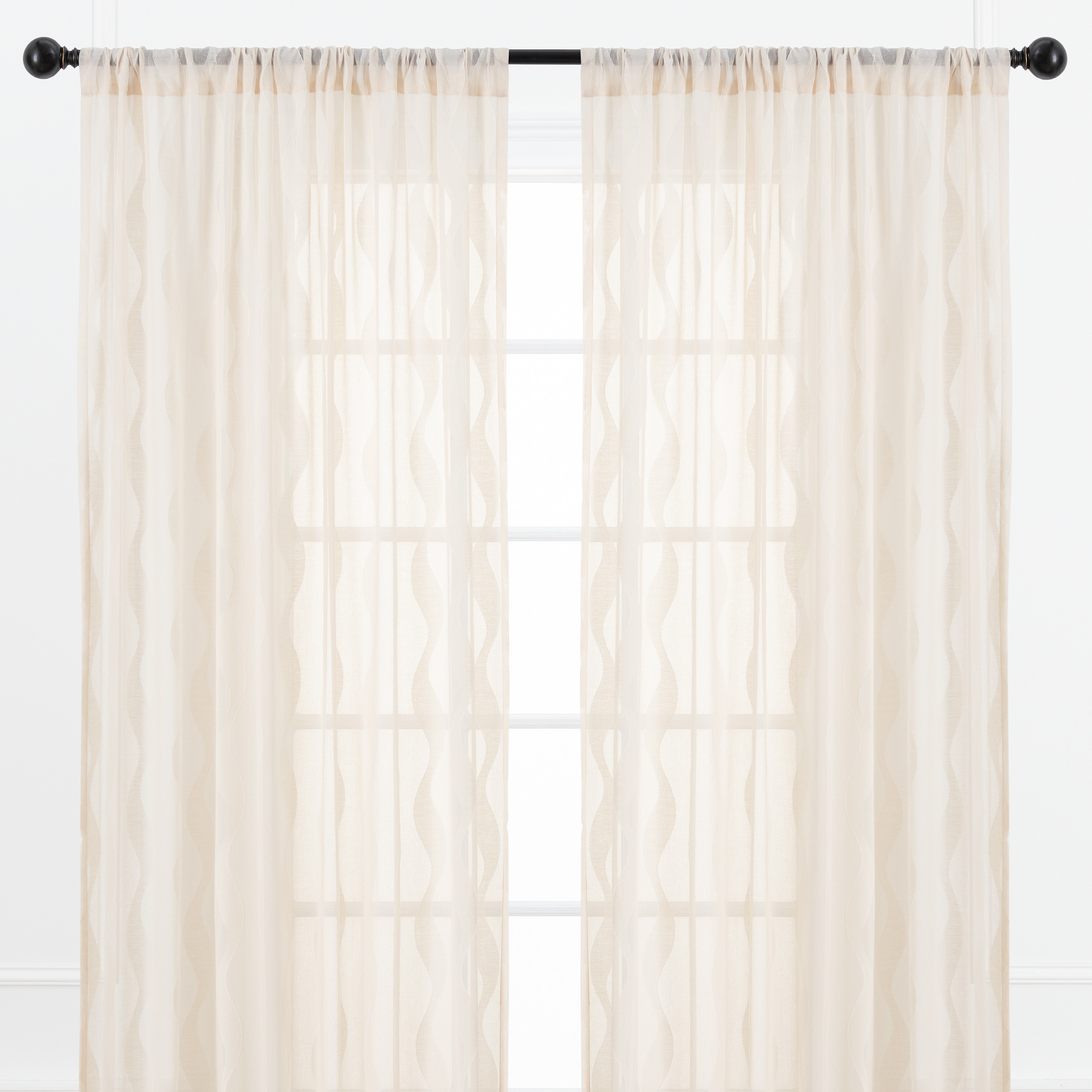Chanasya Beige Sheer Curtains - Wave Textured Voile Curtain for Living Room Bedroom Kitchen Windows - Light Filtering Elegant Decor Window Drapes with Rod Pocket - 96 Inches Long - 2 Panel Set