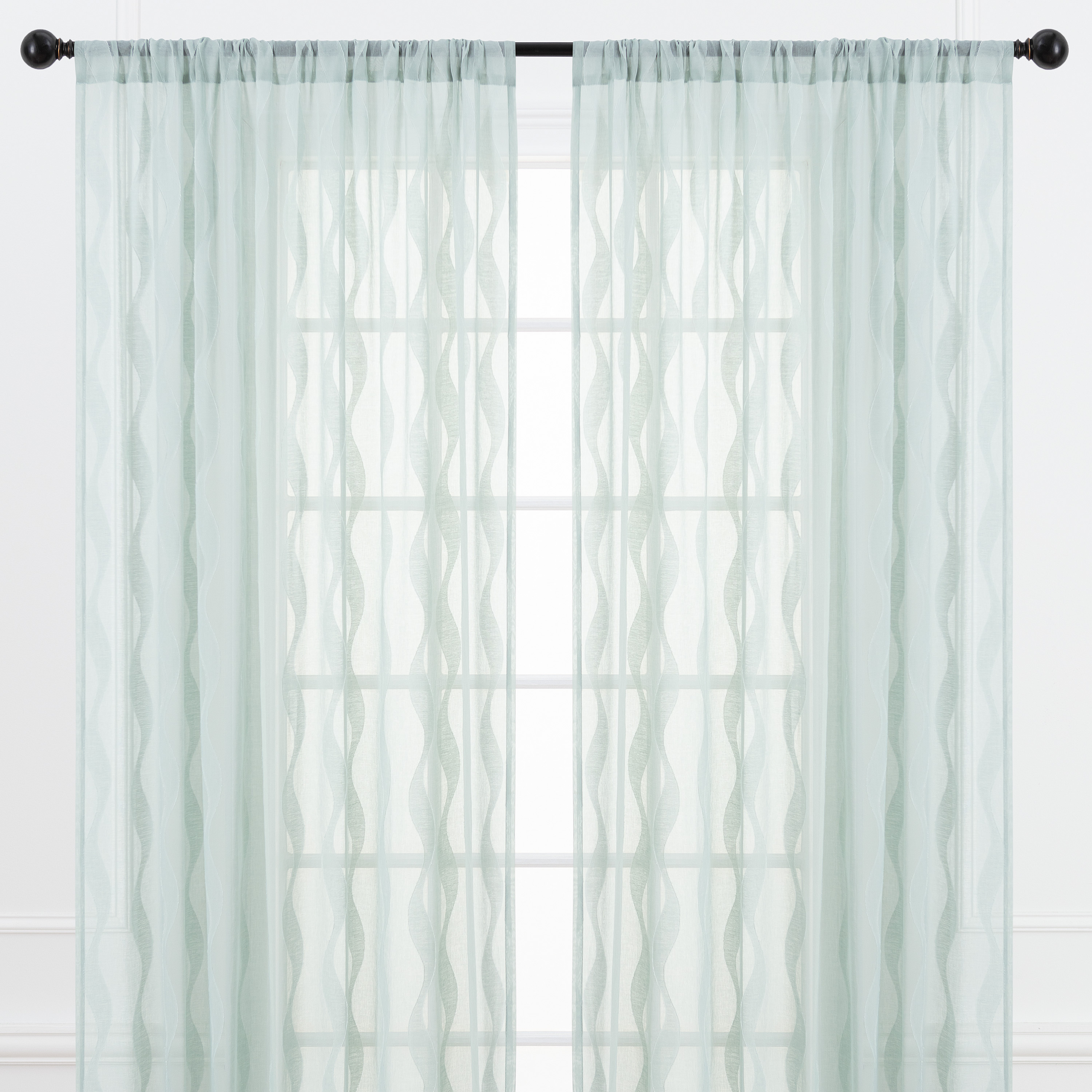 Chanasya Sage Green Sheer Curtains - Wave Textured Voile Curtain for Living Room Bedroom Kitchen Windows - Light Filtering Elegant Decor Window Drapes with Rod Pocket - 63 Inches Long - 2 Panel Set