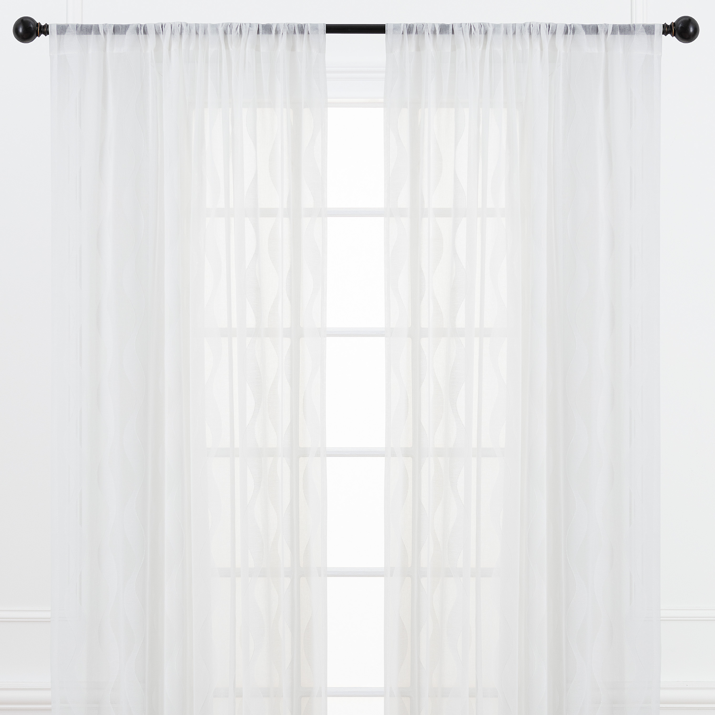 Chanasya White Sheer Curtains - Wave Textured Voile Curtain for Living Room Bedroom Kitchen Windows - Light Filtering Elegant Decor Window Drapes with Rod Pocket - 108 Inches Long - 2 Panel Set