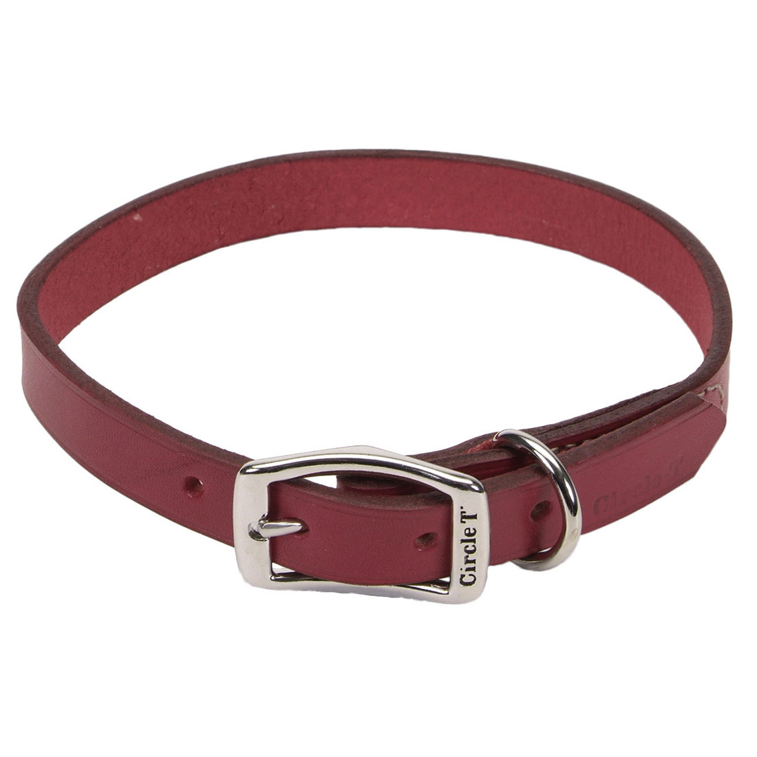 Coastal - Circle T - Oak Tanned Leather Town Dog Collar, Red, 1