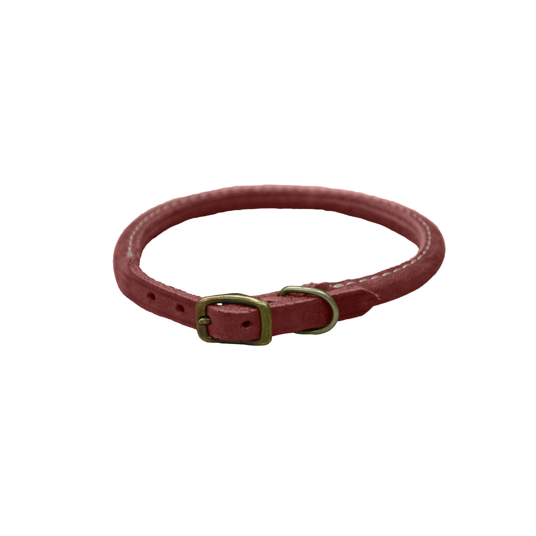 Coastal - Circle T - Rustic Leather Round Dog Collar, Brick Red, 3/8