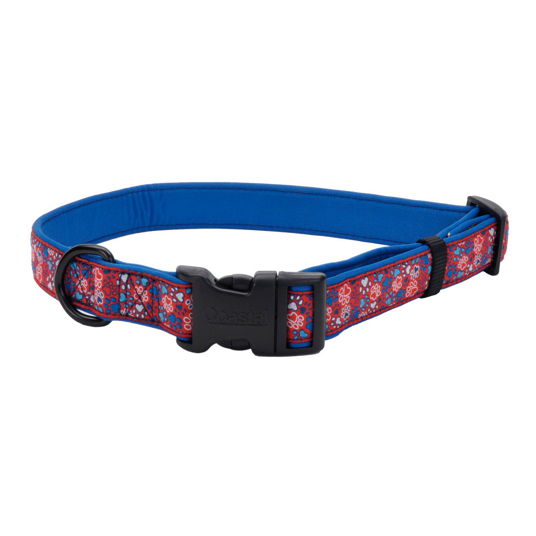 Coastal - Ribbon - Weave Collar, Red and Blue Paws, 5/8