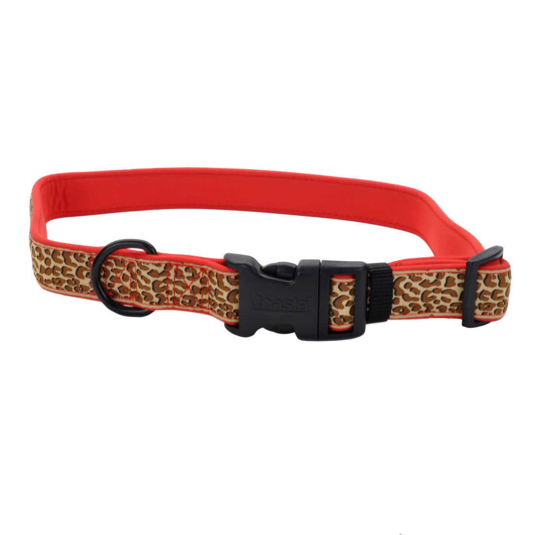 Coastal - Ribbon - Weave Collar, Brown Leopard on Red, 1