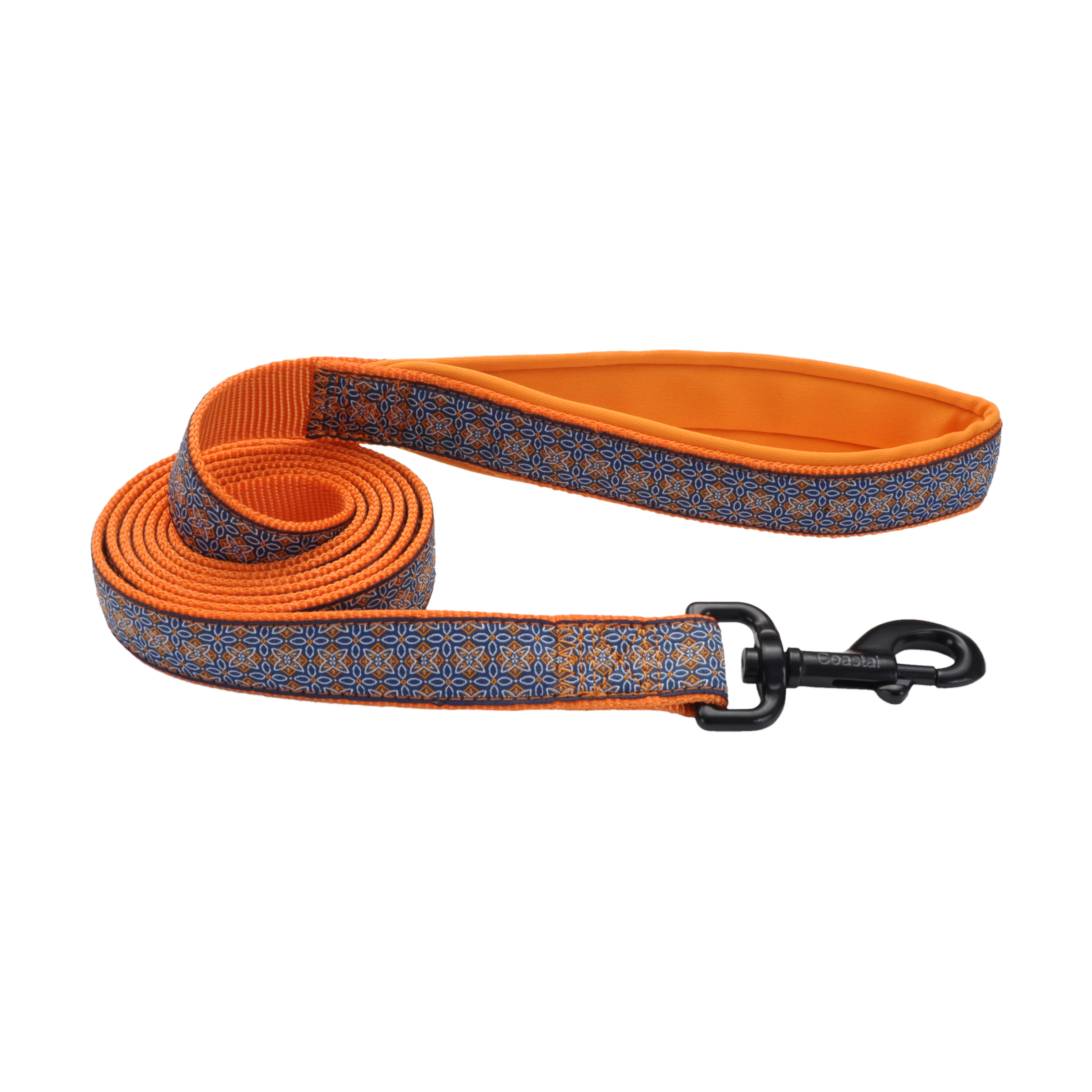 Coastal - Ribbon - Weave Leash, Morrocan Tile Blue and Orange, 1