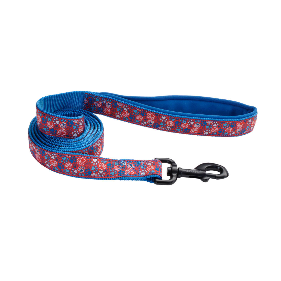Coastal - Ribbon - Weave Leash, Red and Blue Paws, 1
