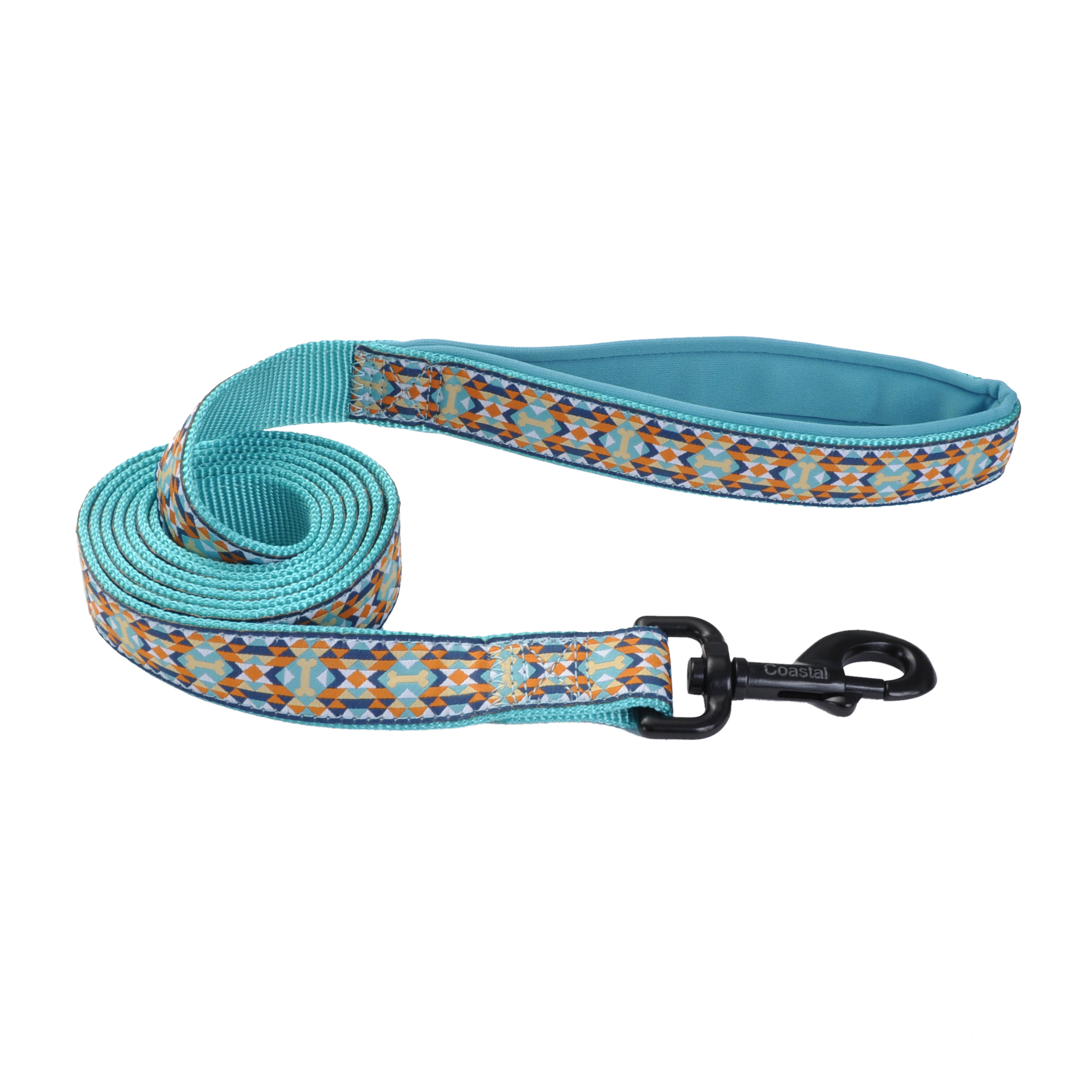 Coastal - Ribbon - Weave Leash, Navy Teal Yellow Bones, 1