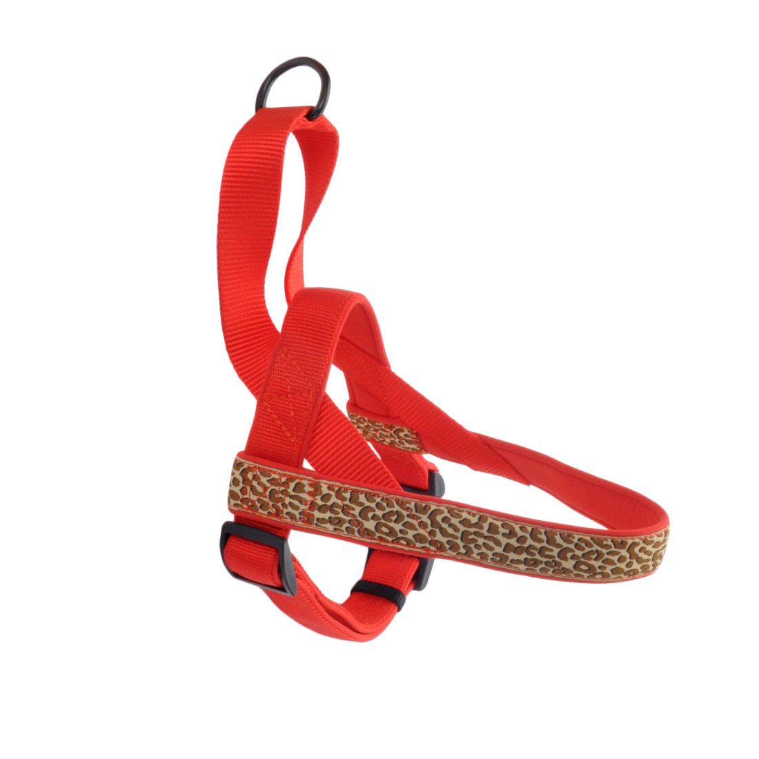 Coastal - Ribbon - Weave Harness, Brown Leopard on Red, 1