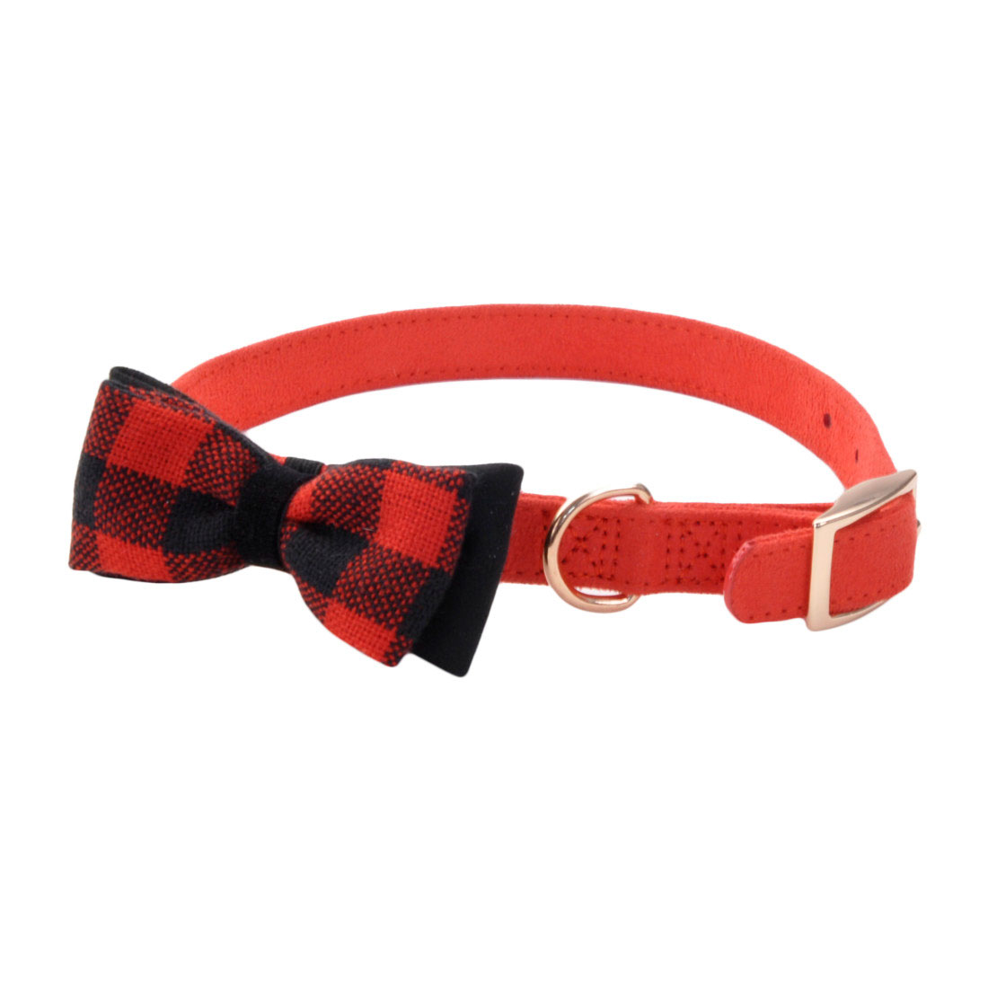 Coastal - Accent Fashion - Microfiber Dog Collar, Retro Red with Plaid Bow, 5/8