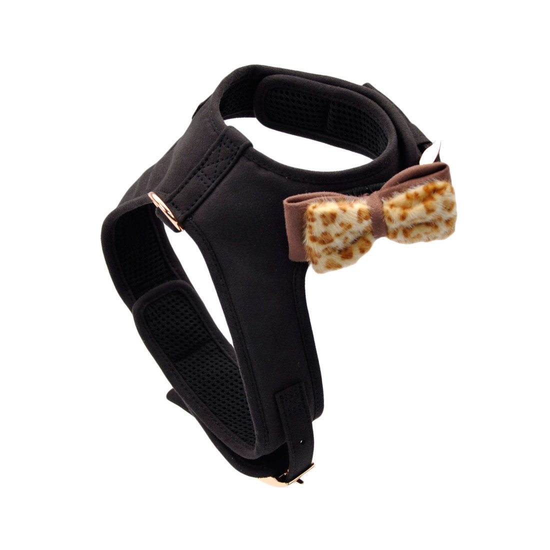 Coastal - Accent Fashion - Microfiber Dog Harness, Mod Black with Leopard Bow, Medium (20