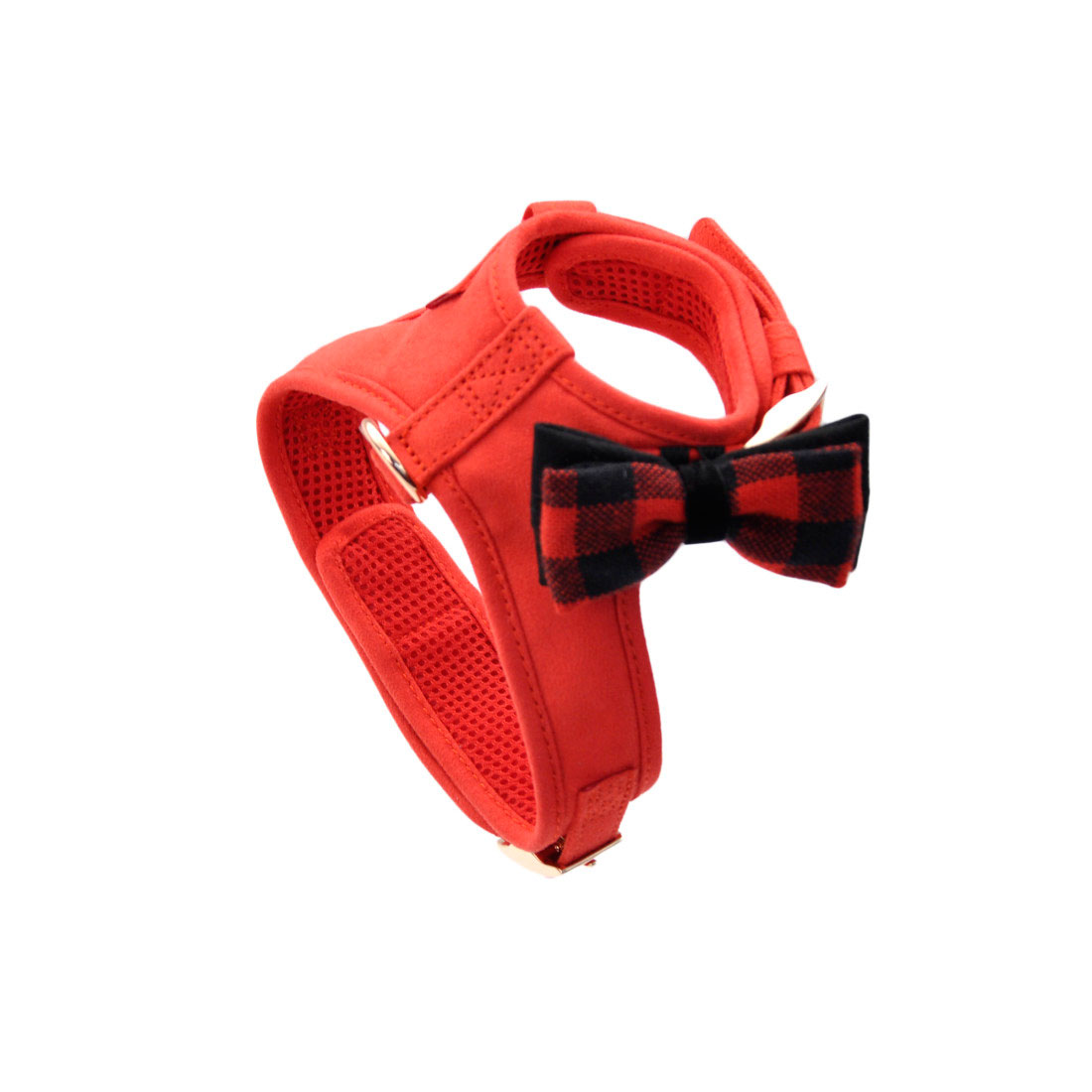 Coastal - Accent Fashion - Microfiber Dog Harness, Retro Red with Plaid Bow, Medium (20