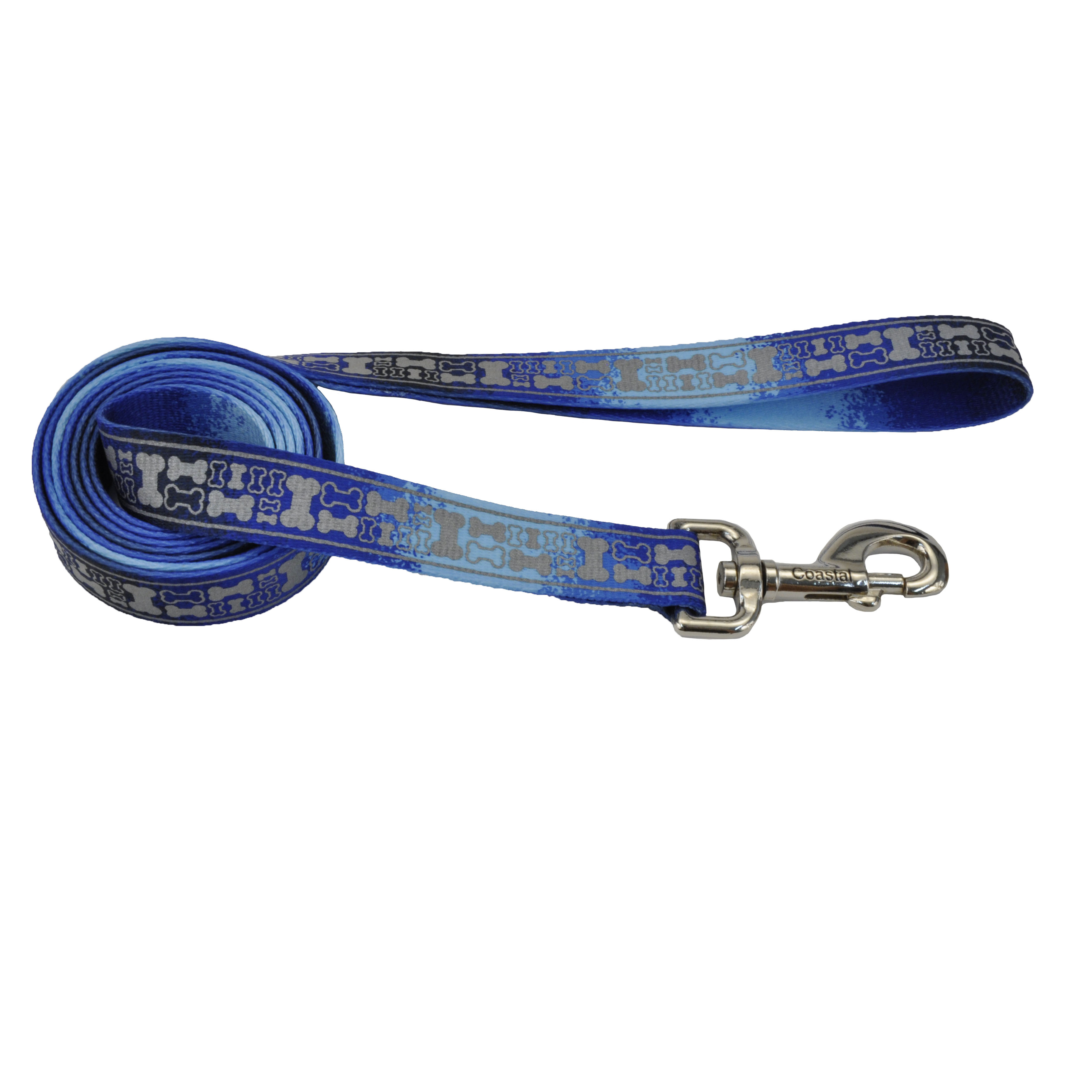 Coastal - Lazer Brite - LazerBrite Patterned Leash, Blue Multi Bone, 3/8
