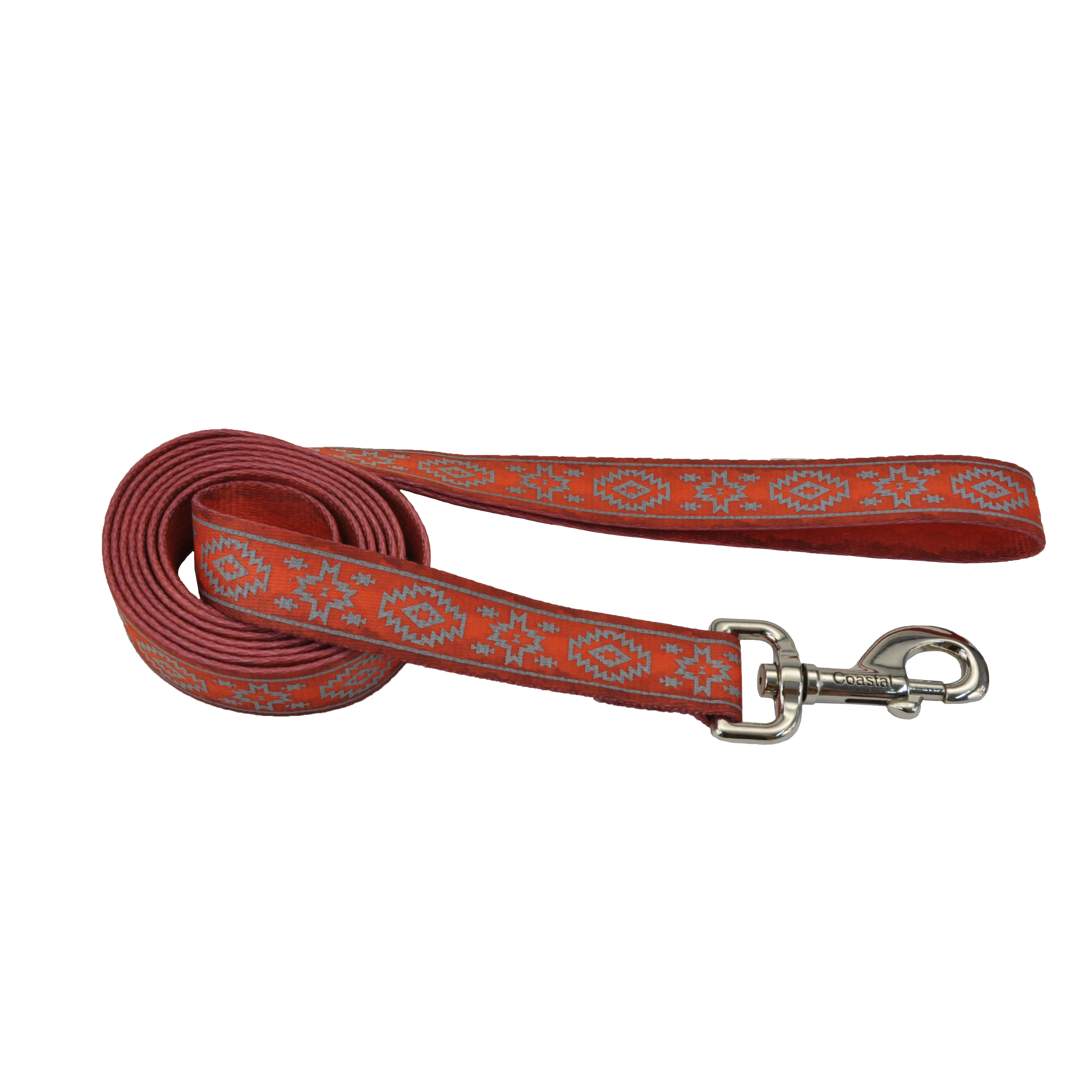 Coastal - Lazer Brite - LazerBrite Patterned Leash, Orange Aztec, 3/8