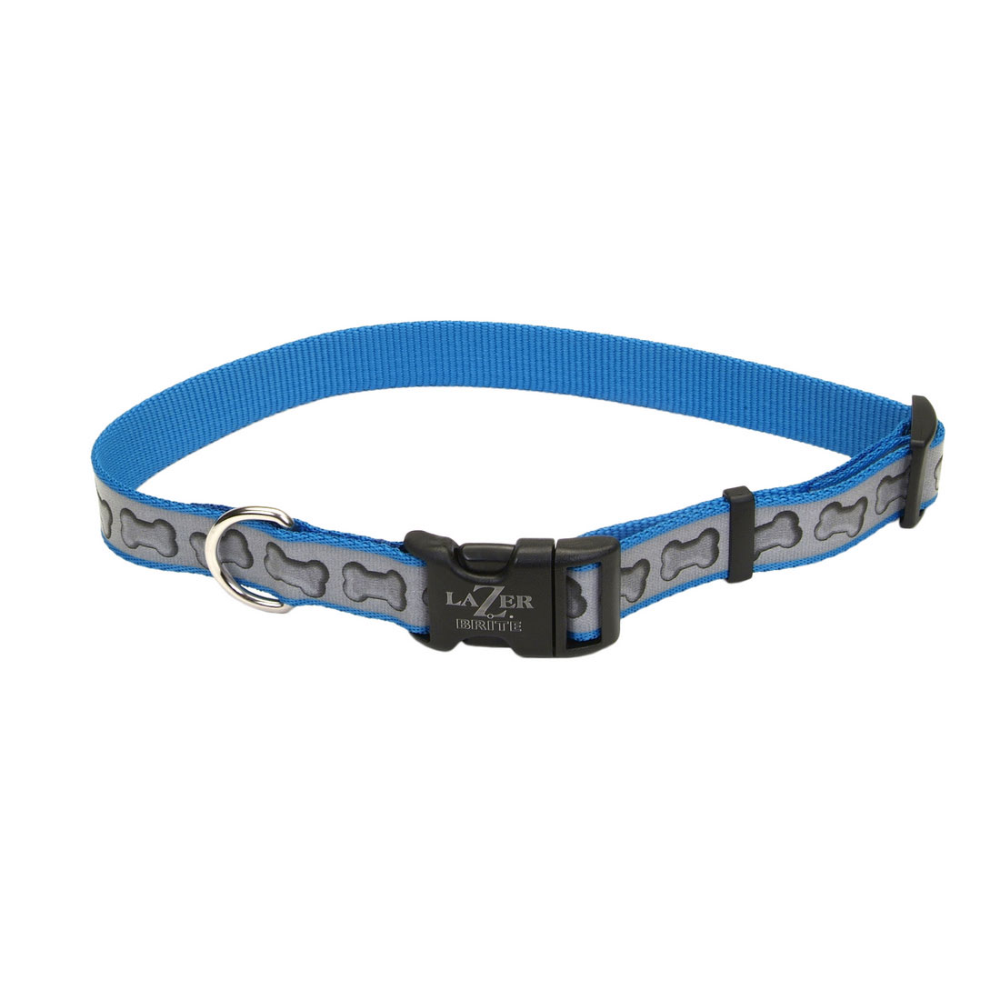 Coastal - Lazer Brite - Reflective Adjustable Dog Collar, Turquoise Bones, 1