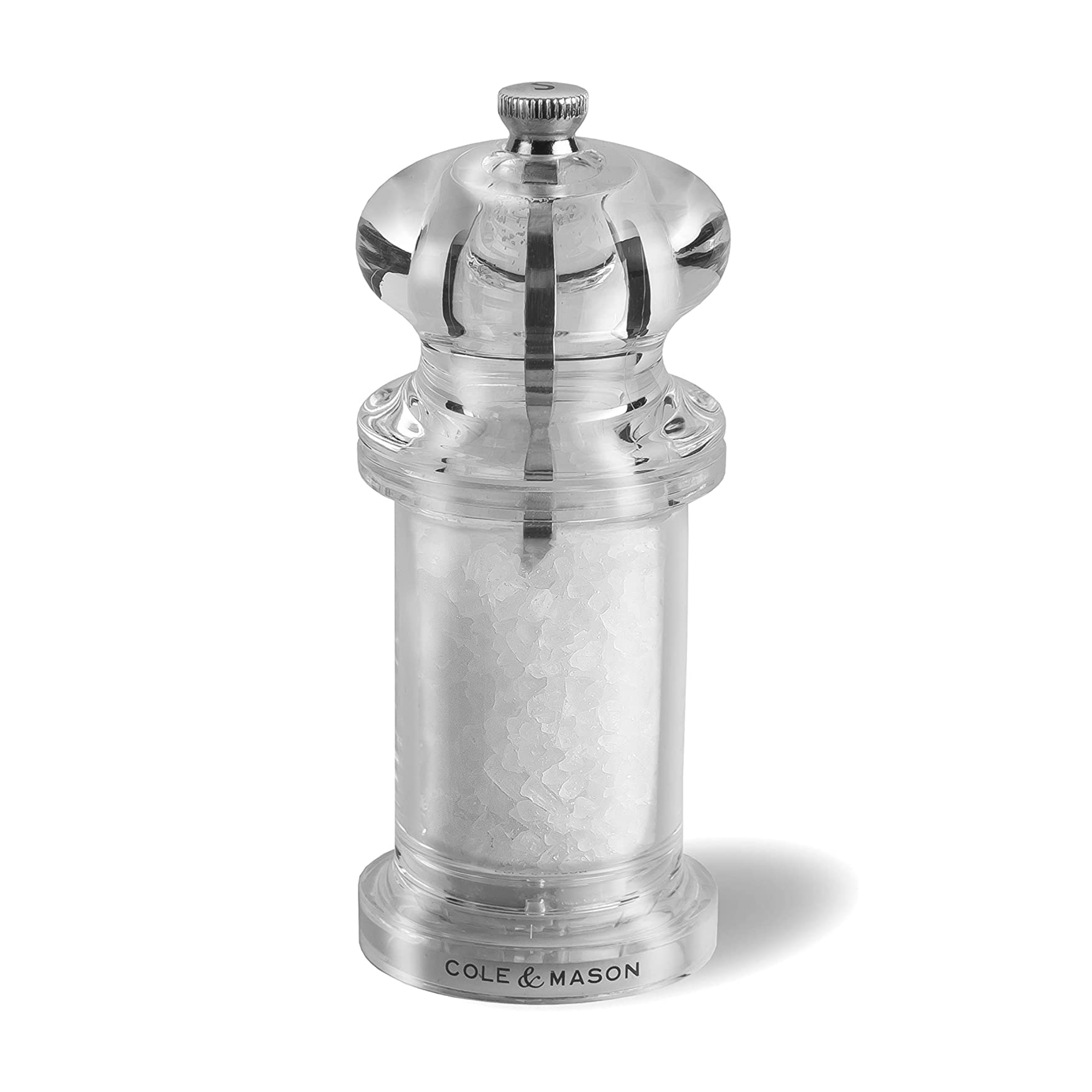 COLE & MASON 505 Salt Grinder - Clear Acrylic Mill Includes Precision Mechanism and Premium Sea Salt