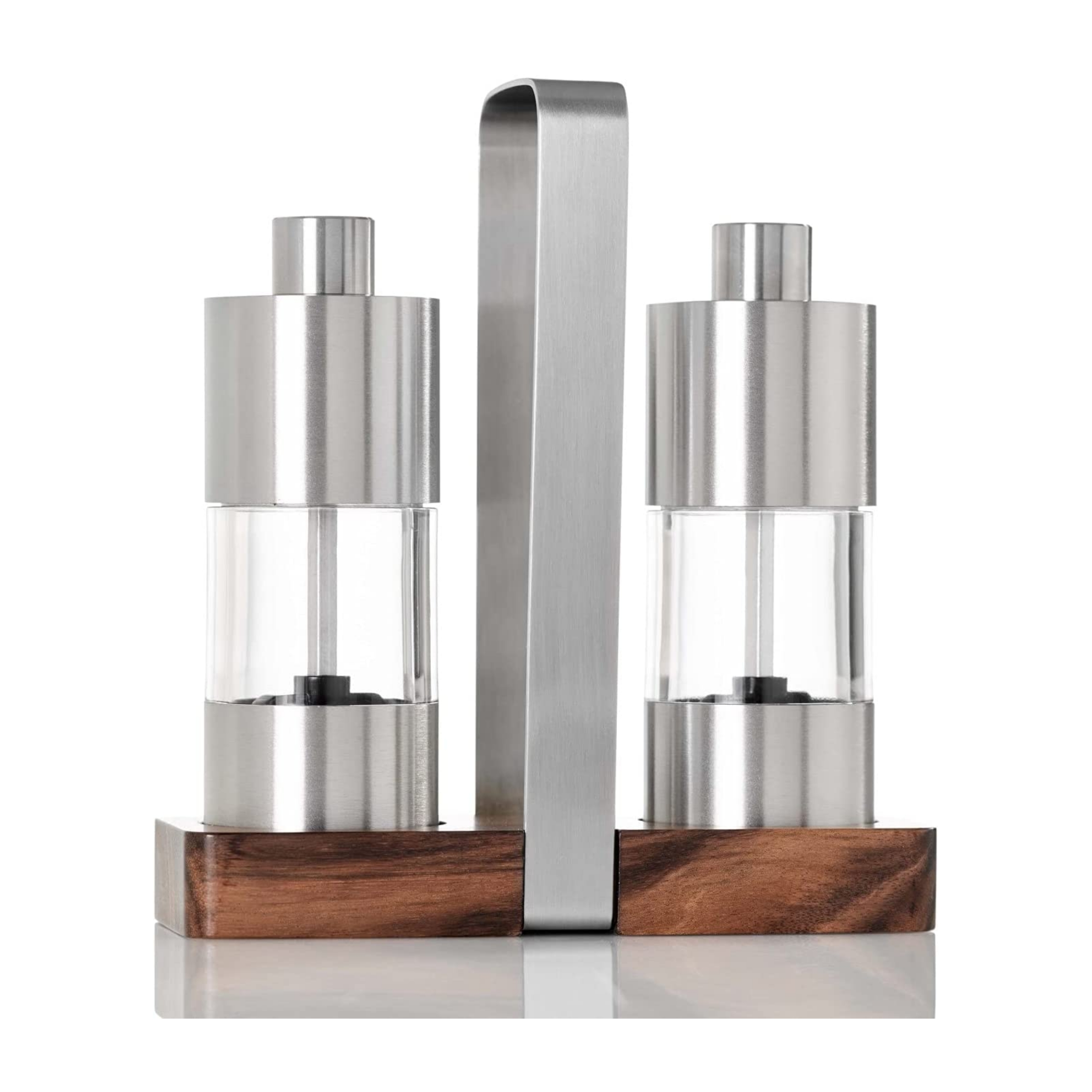 AdHoc Menage Classic Salt & Pepper Mill Gift Set with Acacia Wood Carrying Tray