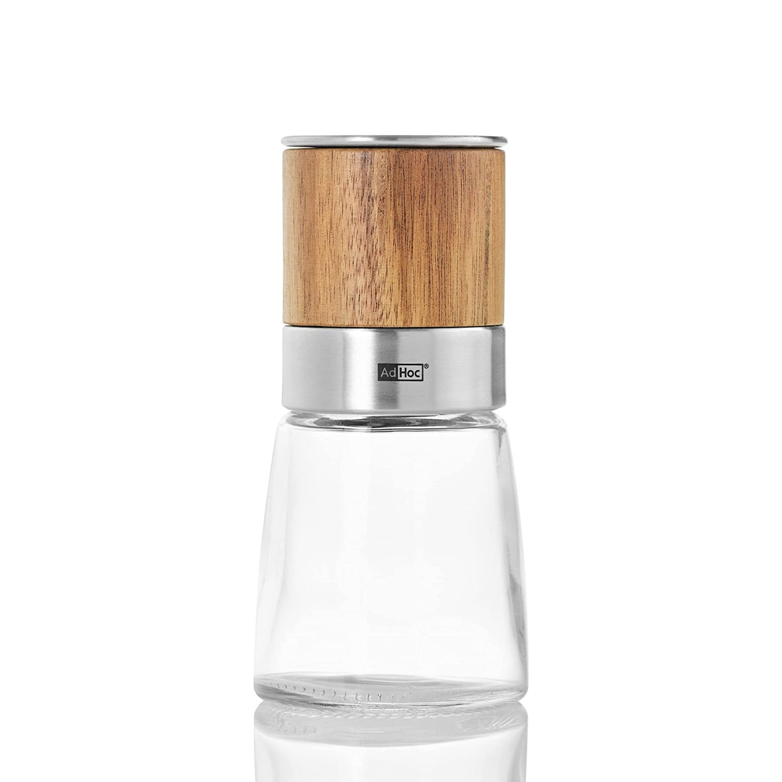 AdHoc Acacia Wood/Glass Salt & Pepper Mill, Unfilled, 5.5