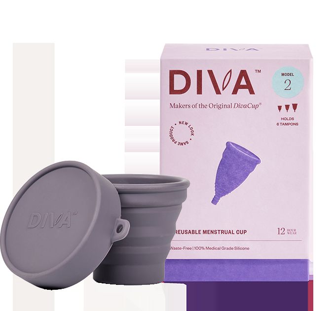 DivaCup Model 2 Menstrual/Period Cup w/ Shaker Cleaning Cup - Reusable - BPA-Free Silicone - Leak-Free Feminine Hygiene - Tampon and Pad Alternative - Up to 12 Hours of Protection