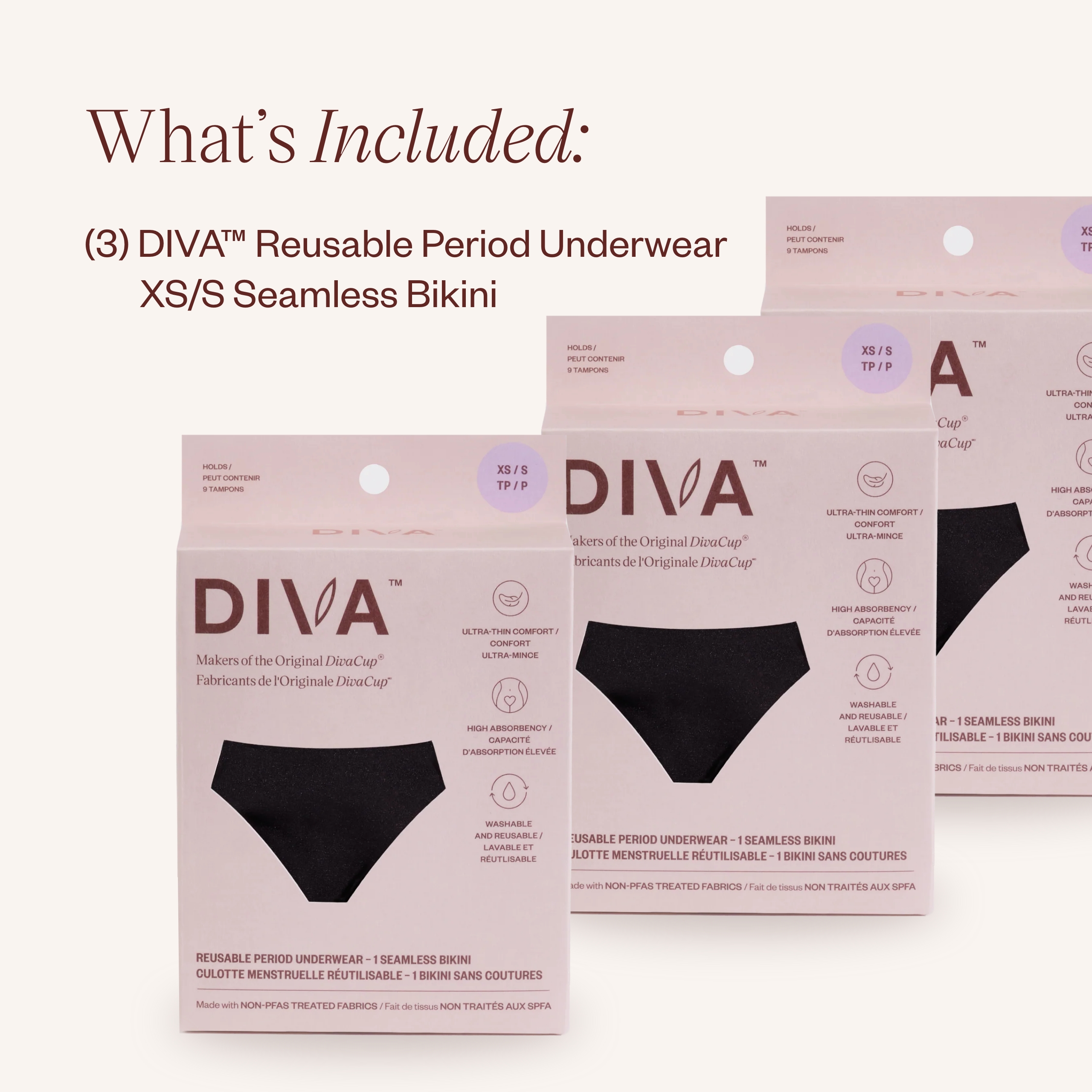DivaCup DIVA Wiederverwendbare Perioden Schnelltrocknende Menstruationsunterwäsche Schwarz, 3er Pack - Bild 11 von 36
