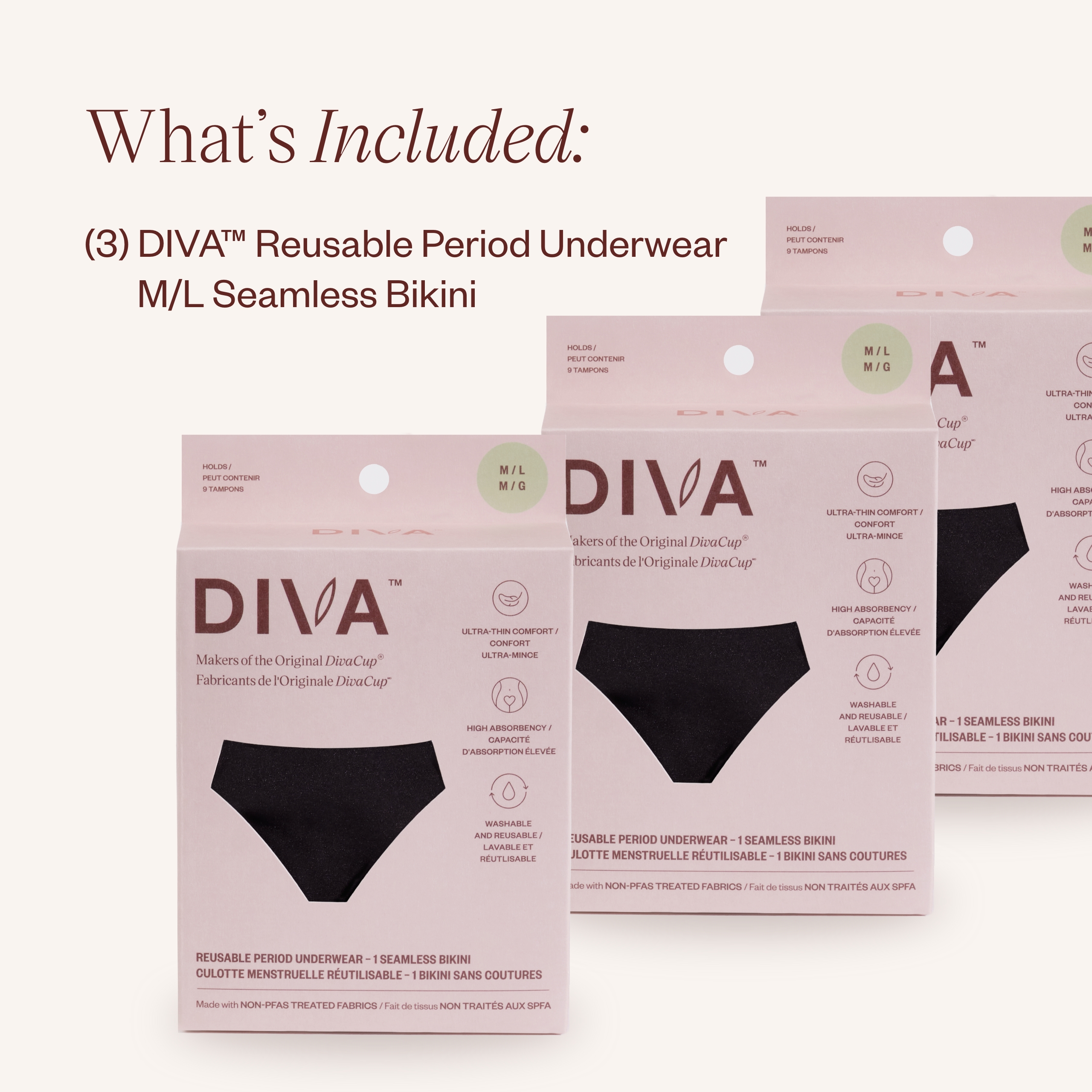 DivaCup DIVA Wiederverwendbare Perioden Schnelltrocknende Menstruationsunterwäsche Schwarz, 3er Pack - Bild 29 von 36
