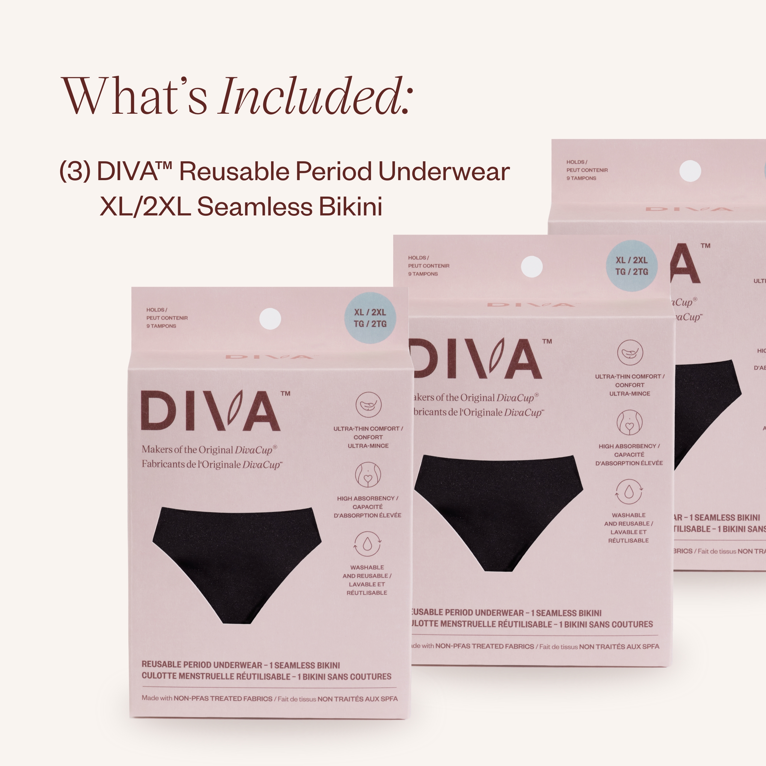 DivaCup DIVA Wiederverwendbare Perioden Schnelltrocknende Menstruationsunterwäsche Schwarz, 3er Pack - Bild 2 von 36