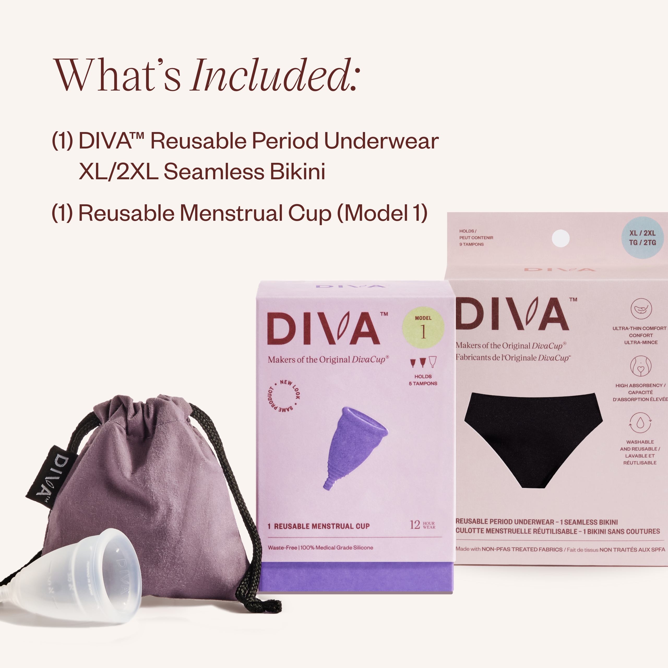 Diva Mehrweg Periodenunterwäsche & DivaCup Modell 1 Schnelltrocknende Unterwäsche Schwarz - Bild 2 von 28