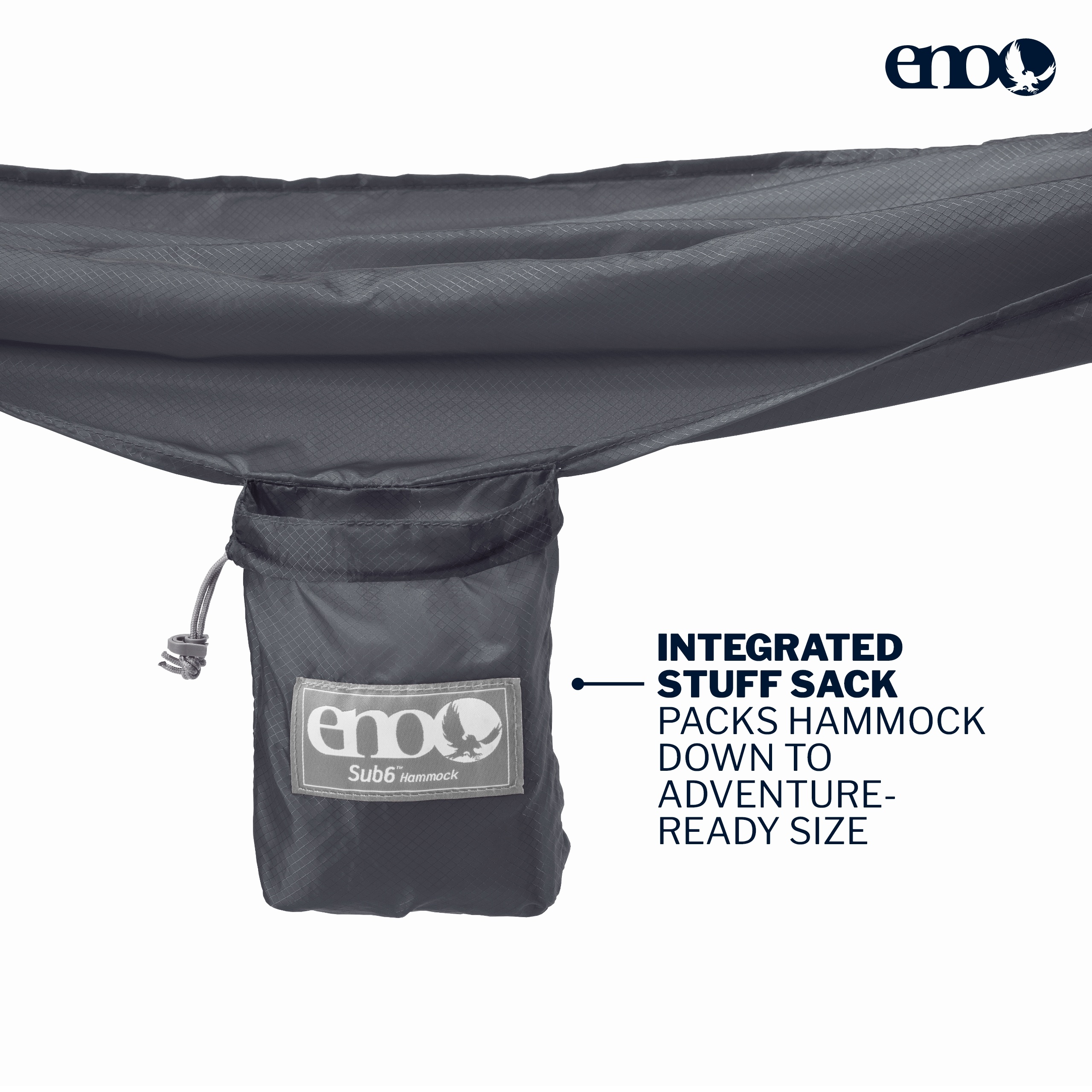 ENO Sub6 Ultralight Hammock - 1 Person Portable Hammock - For Camping - Charcoal - Picture 3 of 7
