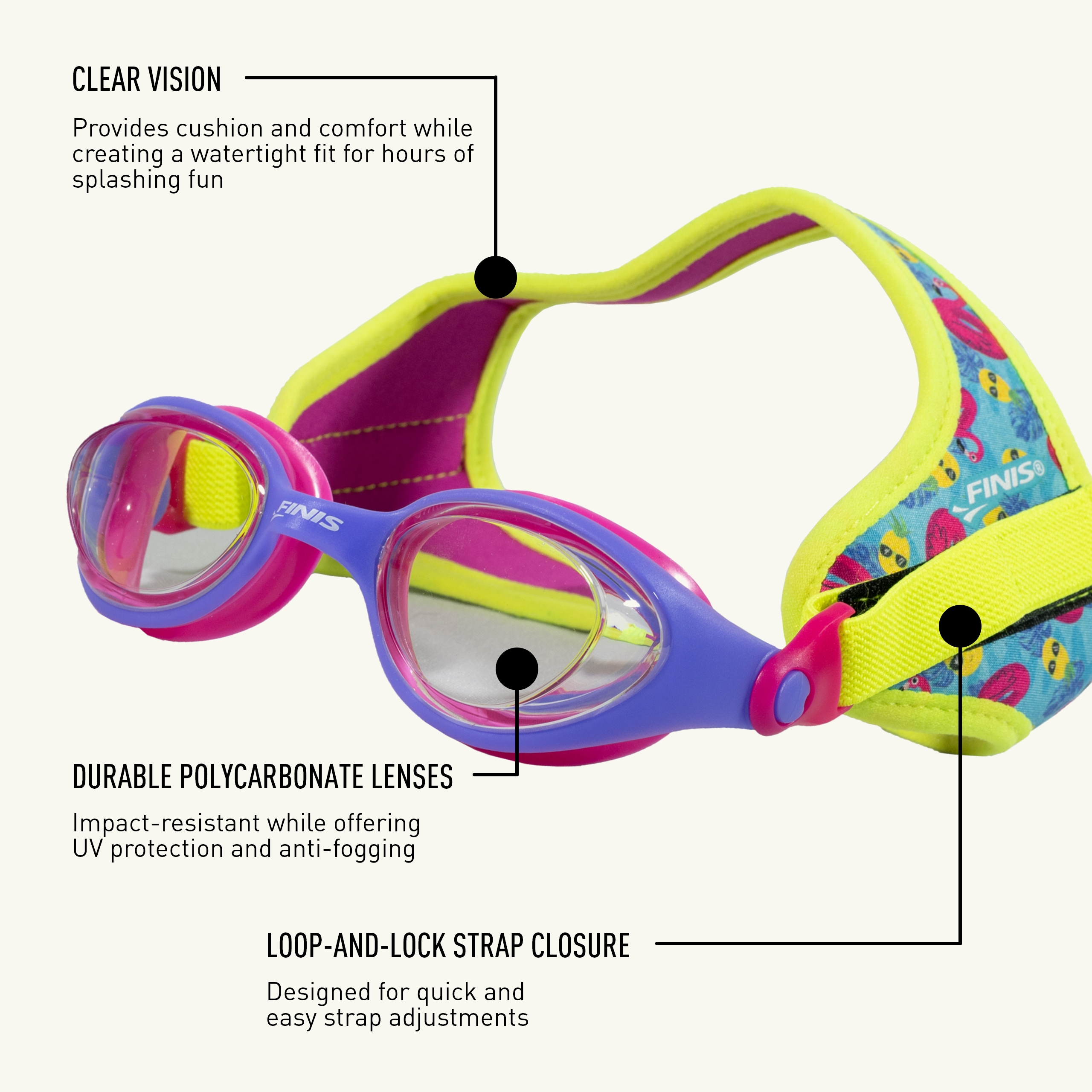 FINIS DragonFlys Kinder Schwimmbrille Alter 4-12, UV-Schutz, schwimmfähiges Neopren - Bild 11 von 49