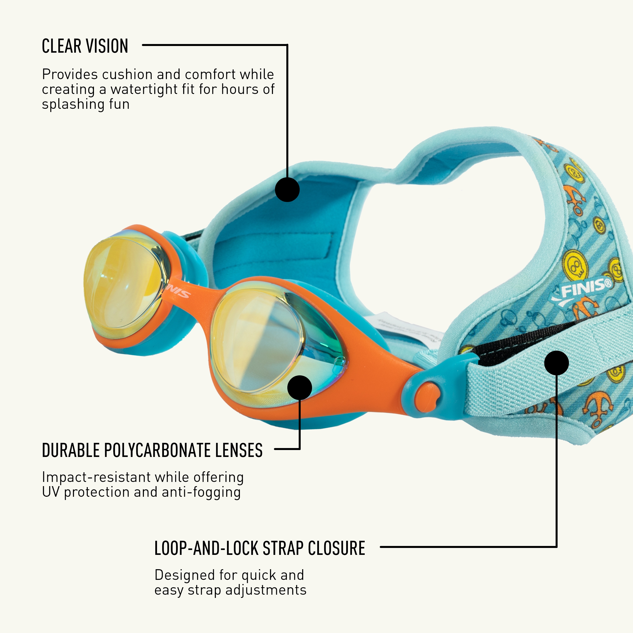 FINIS DragonFlys Kinder Schwimmbrille Alter 4-12, UV-Schutz, schwimmfähiges Neopren - Bild 39 von 49