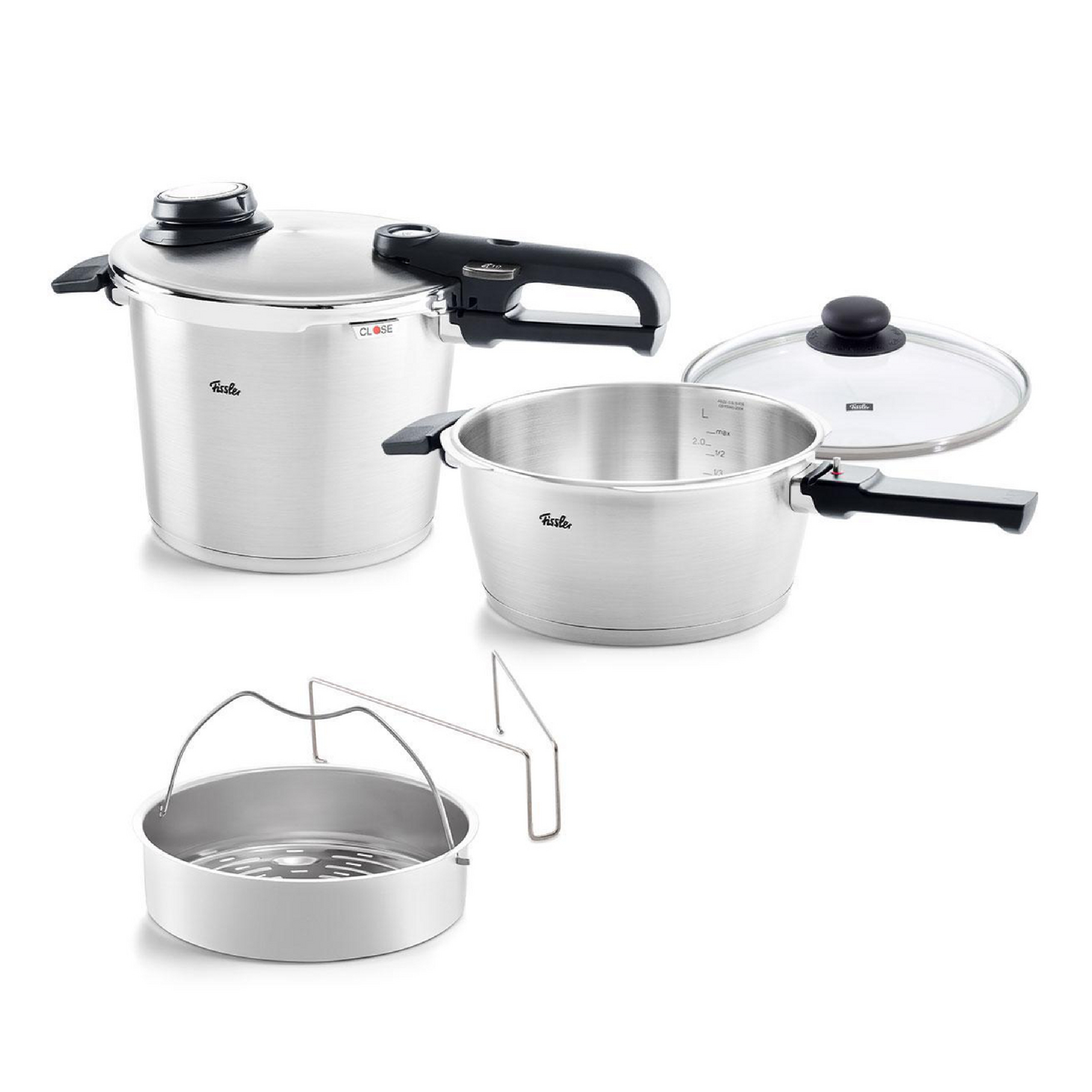 Fissler Vitavit Premium Pressure Cooker Set with Steamer Insert, 3.7 Quarts & 6.3 Quarts