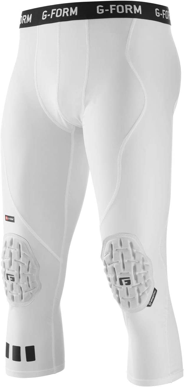 G-Form Pro 3/4 Padded Compression Pants - Compression Workout Pants for Men - White, Adult Small