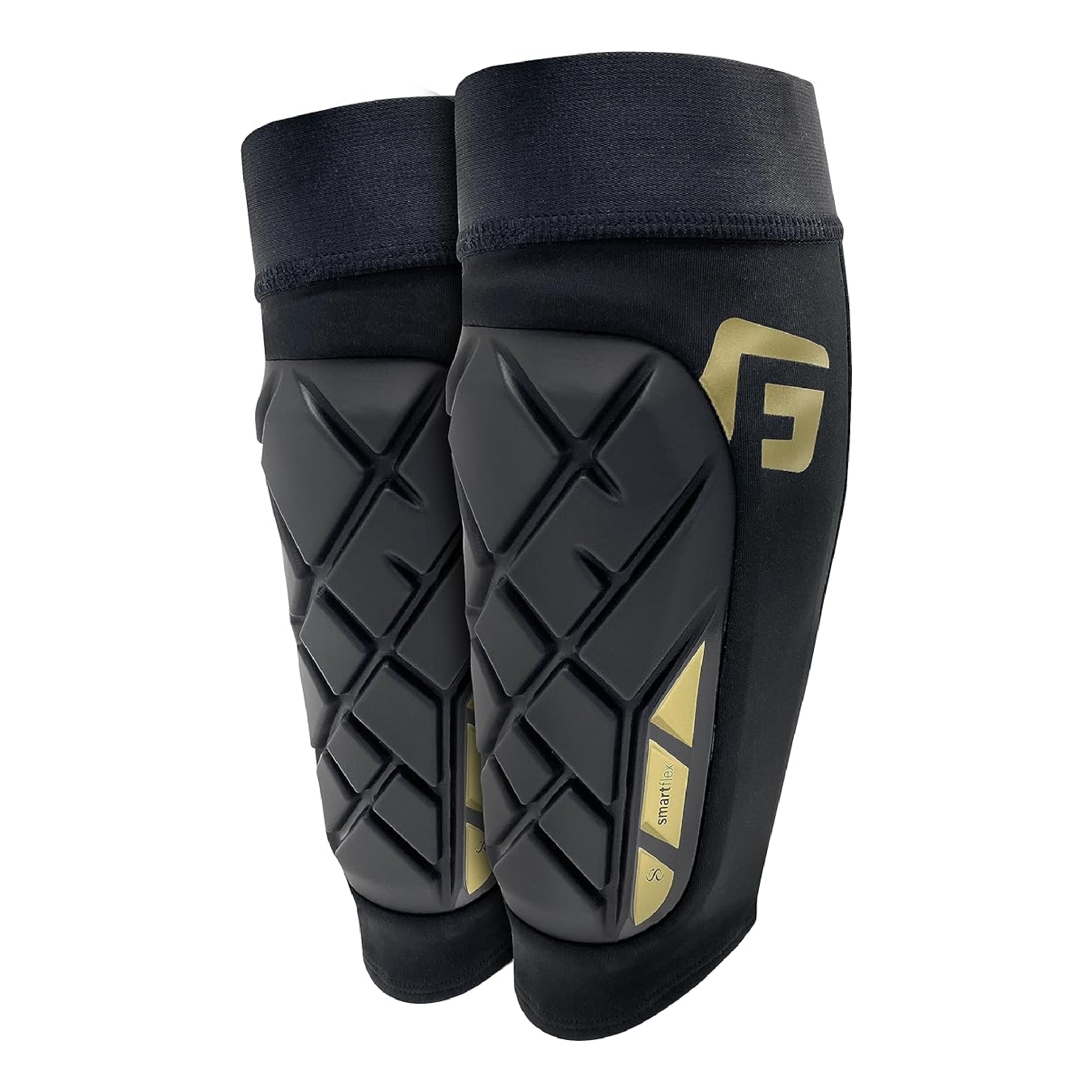 G-Form Pro-S Elite X Shin Guard - Athletic Safety Gear - Protective Sports Shin Guards for Soccer & More - Matte Black/Gold, Adult L