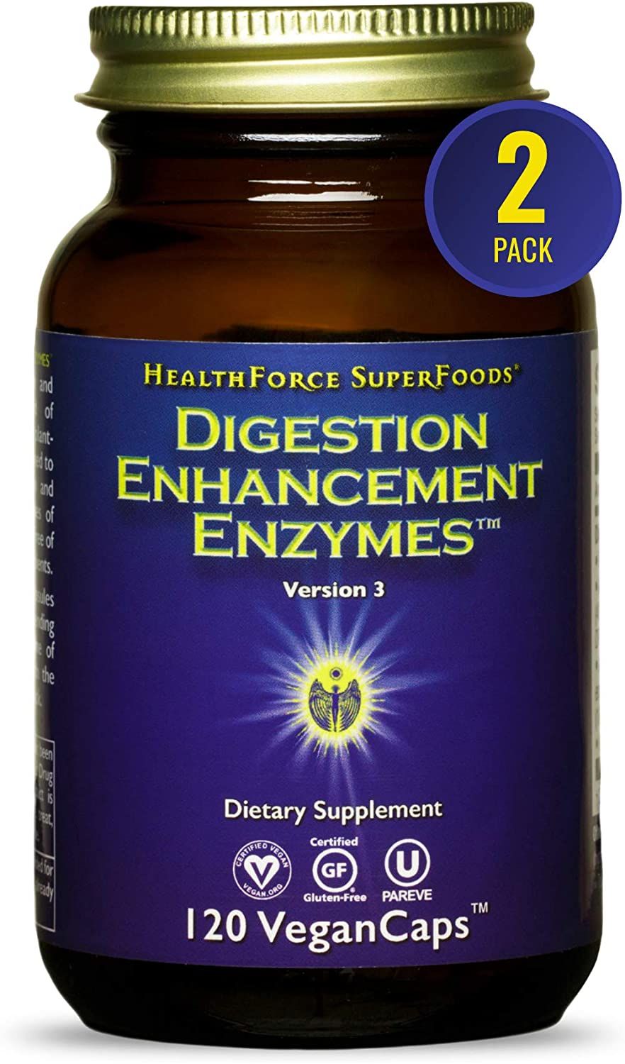 HealthForce SuperFoods Digestion Enhancement Enzymes - 120 VeganCaps - Pack of 2