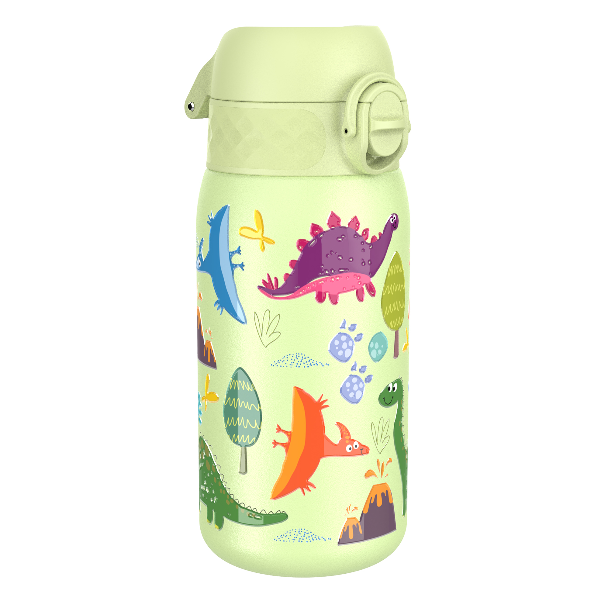 Ion8 Kid's Stainless Steel Water Bottle - Food-Safe and Odor Resistant - Fits Car Cup Holders, Backpack Pockets and More, 14 oz / 400 ml (Pack of 1) - Dinosaurs