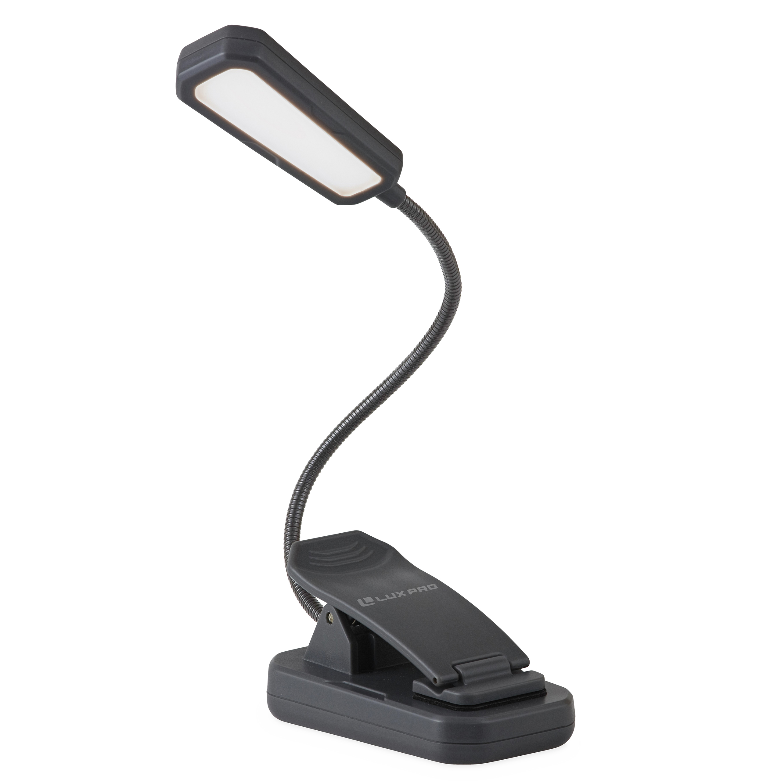 LUXPRO Bright 16 Lumen Rechargeable Reading LED Lamp - Portable Reading Light for 75 Hours of Use - Lightweight LED with Padded Book Clamp and Flexible Neck - Built-In Batteries